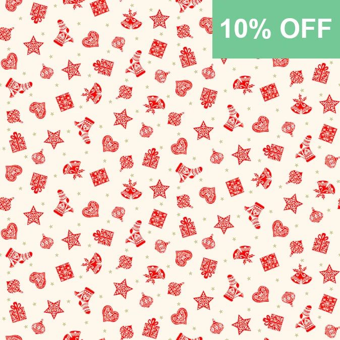Makower Scandi Christmas - Metallic Fabric, Scatter 2460/R