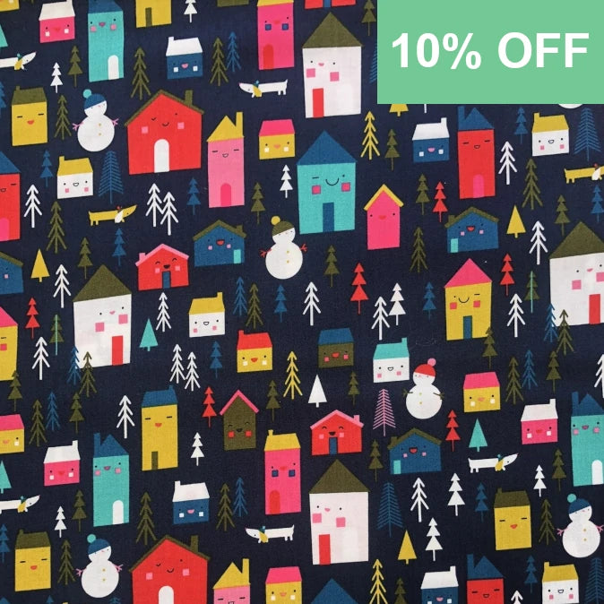 Christmas Houses Fabric - Merry and Bright by Dashwood Studios