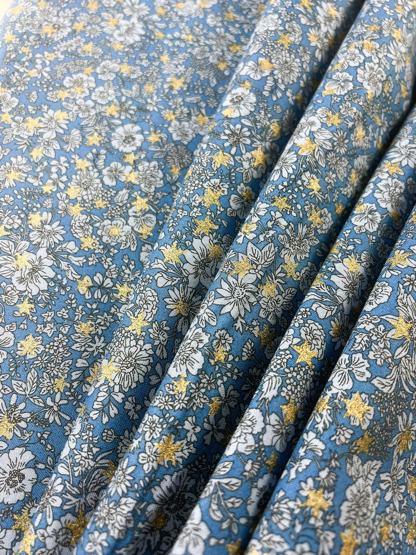Liberty Christmas Fabric - Festive Greetings Collection, Emily Star blue