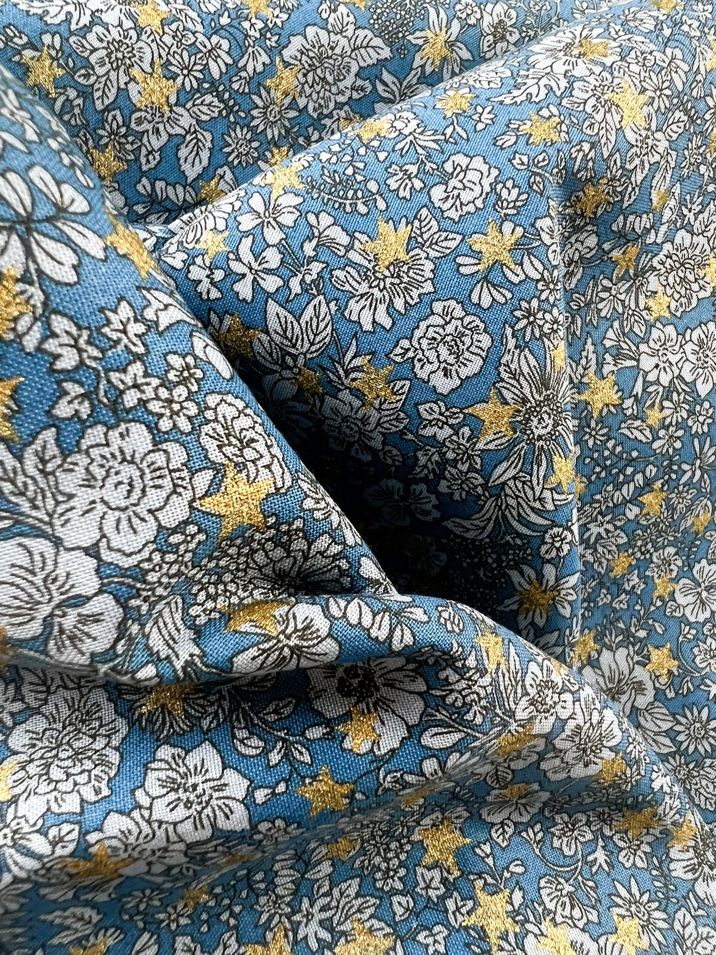 Liberty Christmas Fabric - Festive Greetings Collection, Emily Star blue