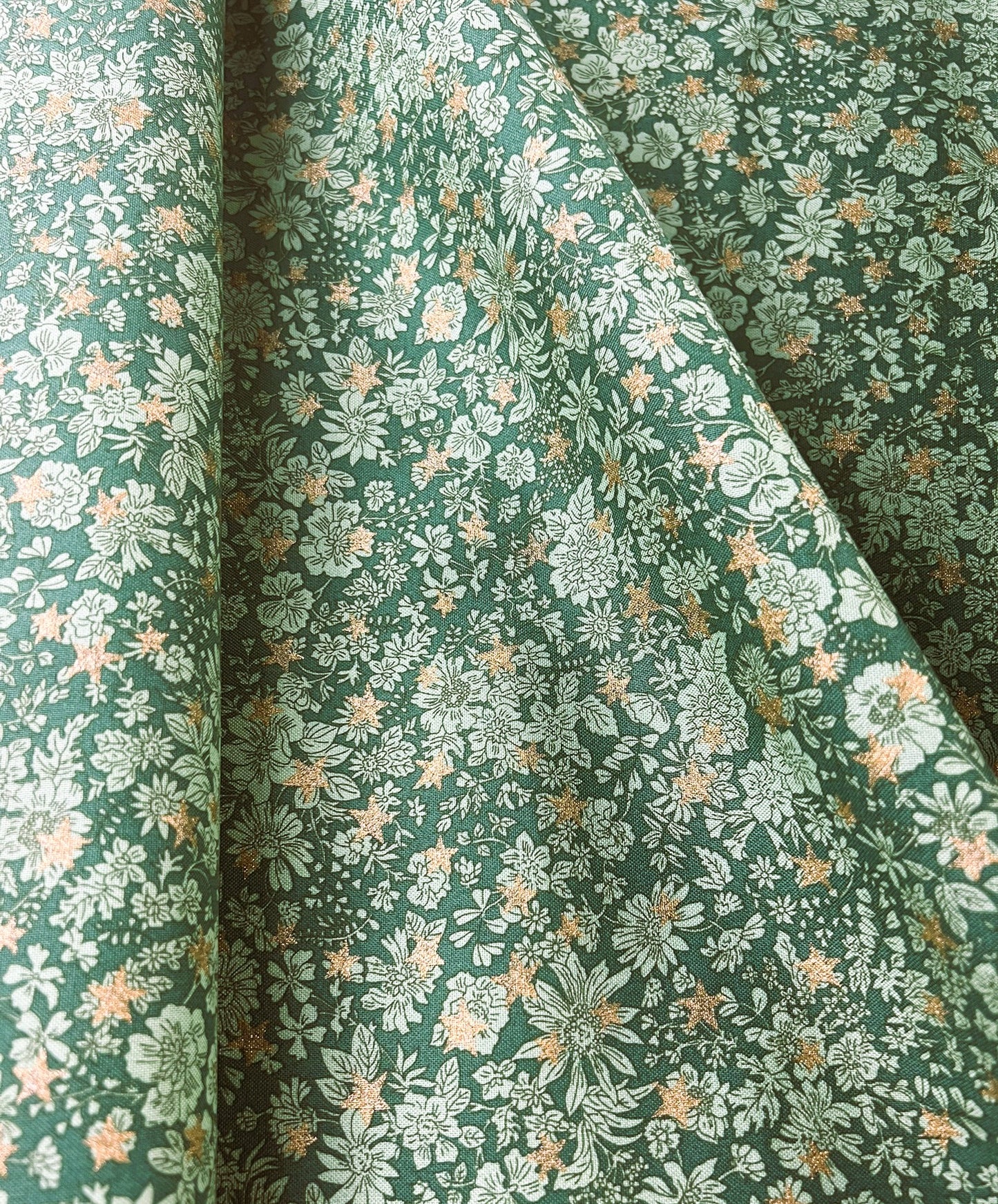 Liberty Christmas Fabric - Festive Greetings Collection, Emily Star green