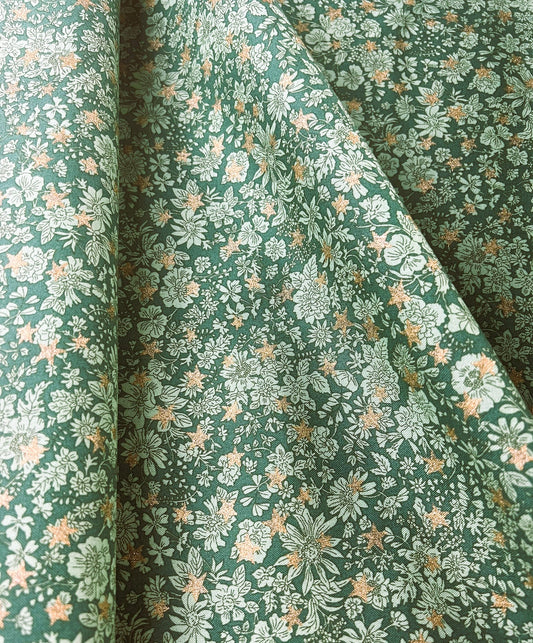 Liberty Christmas Fabric - Festive Greetings Collection, Emily Star green