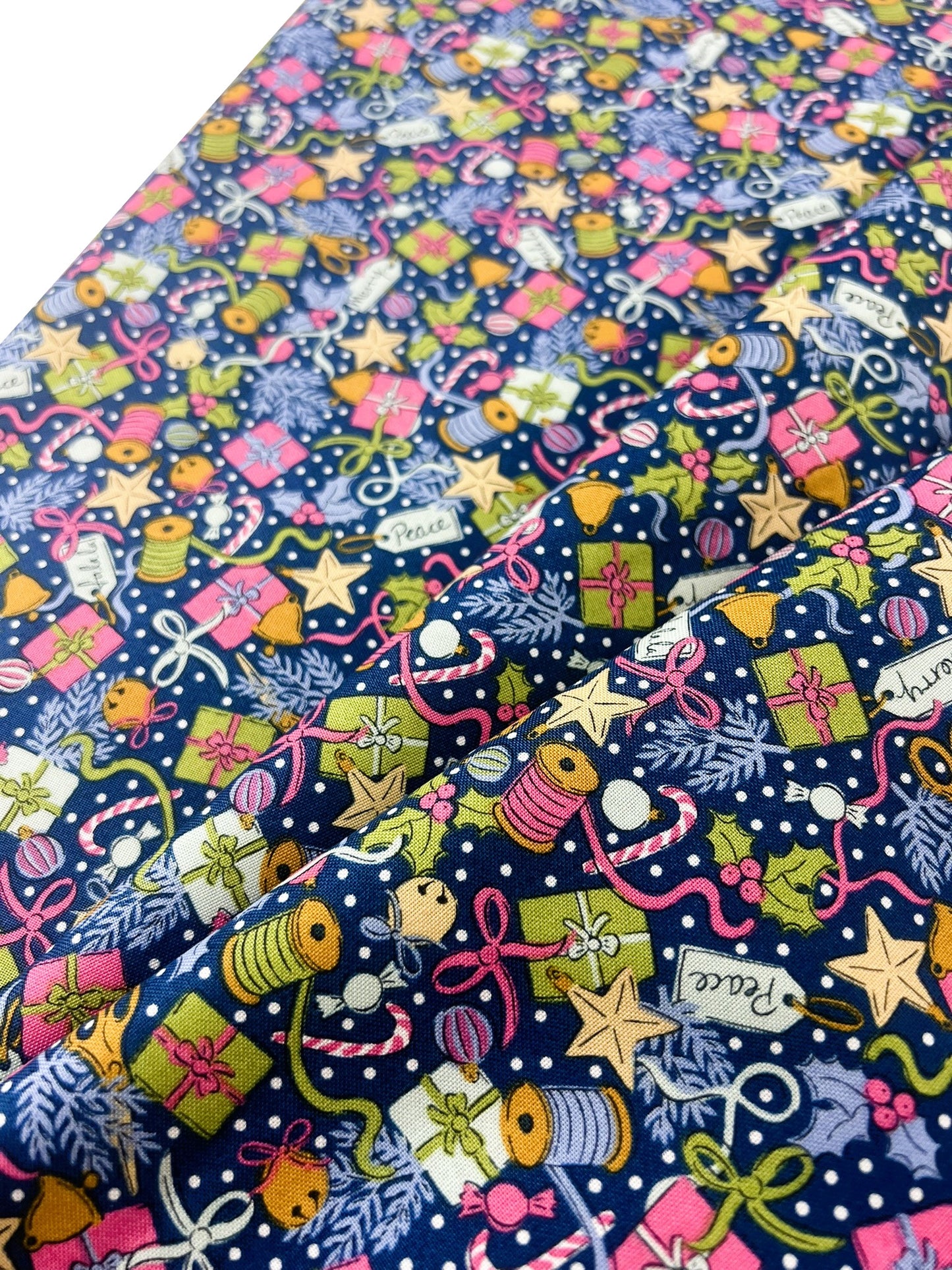 Liberty Christmas Fabric - Festive Greetings Collection, Festive Gifting blue