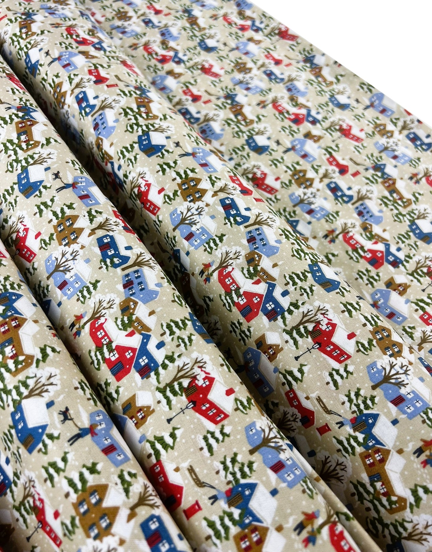 Liberty Christmas Fabric - Festive Greetings Collection, Festive Village beige