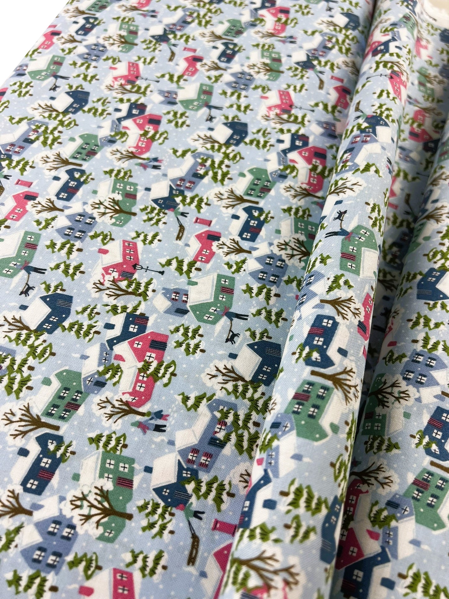 Liberty Christmas Fabric - Festive Greetings Collection, Festive Village blue