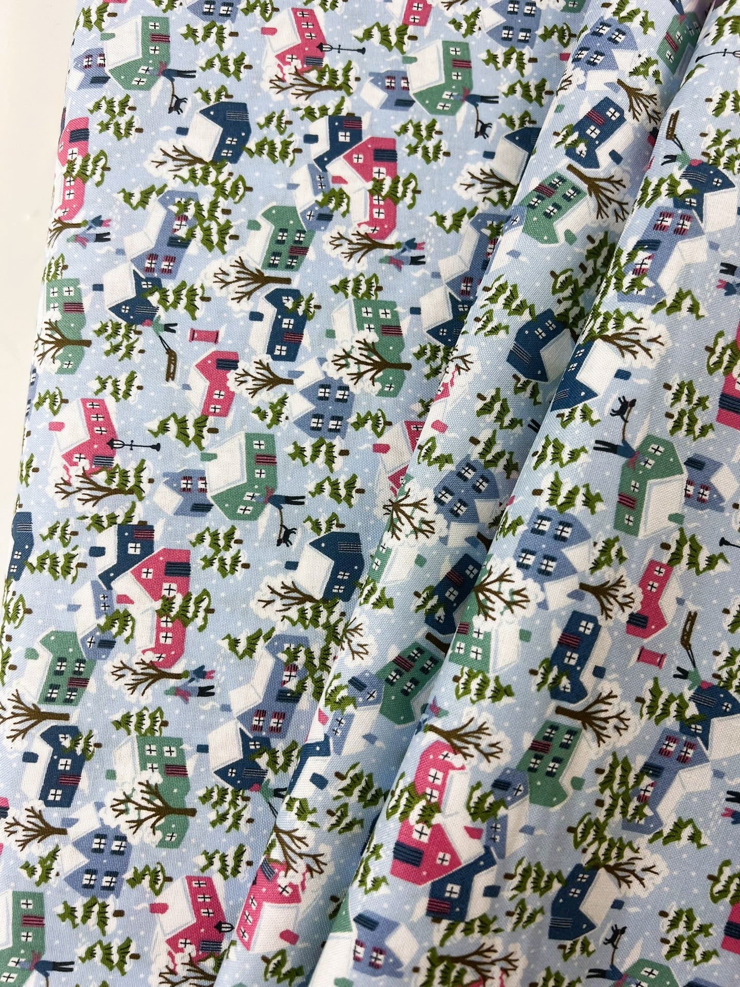 Liberty Christmas Fabric - Festive Greetings Collection, Festive Village blue