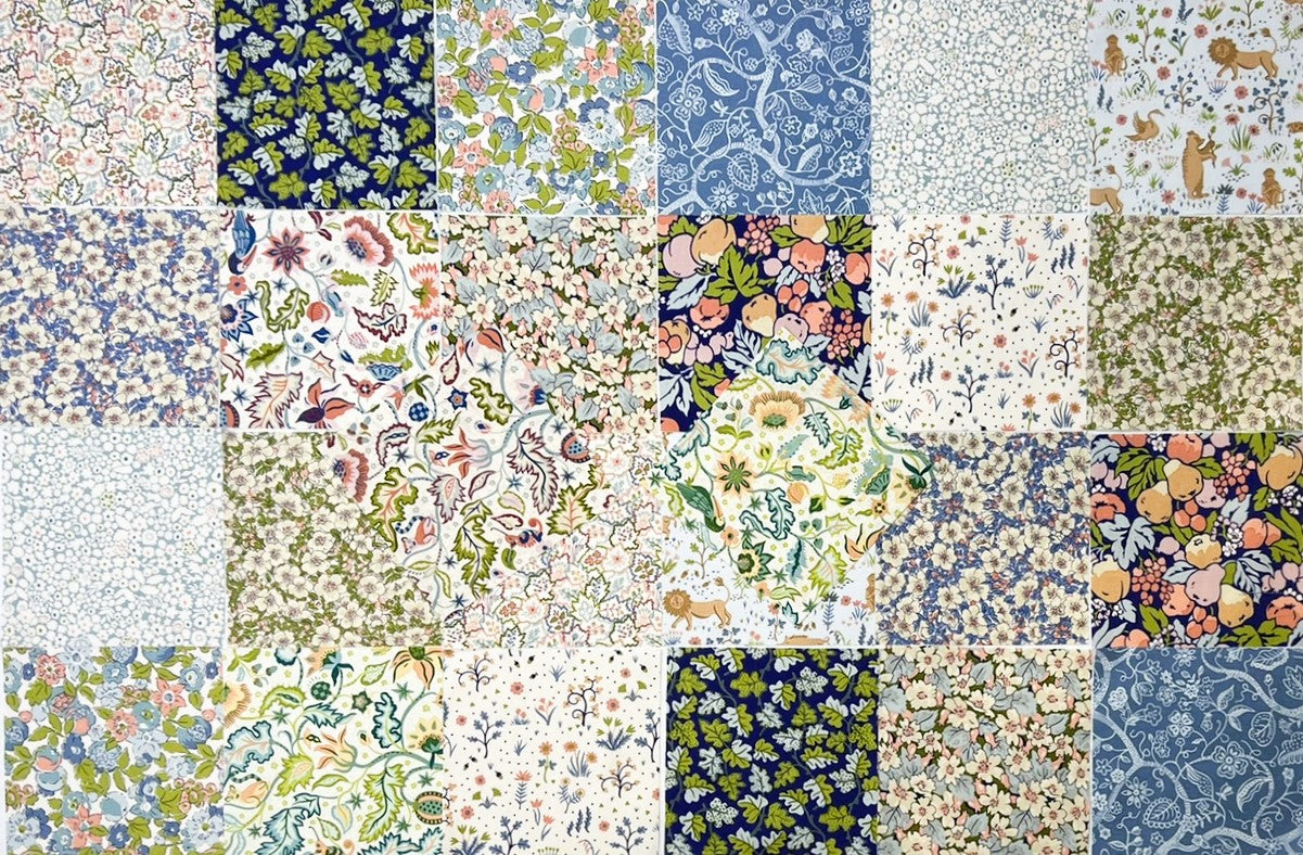 Liberty Charm Square Pack - 26 Tree of Life squares blue