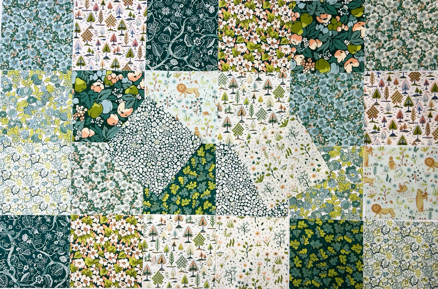 Liberty Charm Square Pack - 26 Tree of Life squares green
