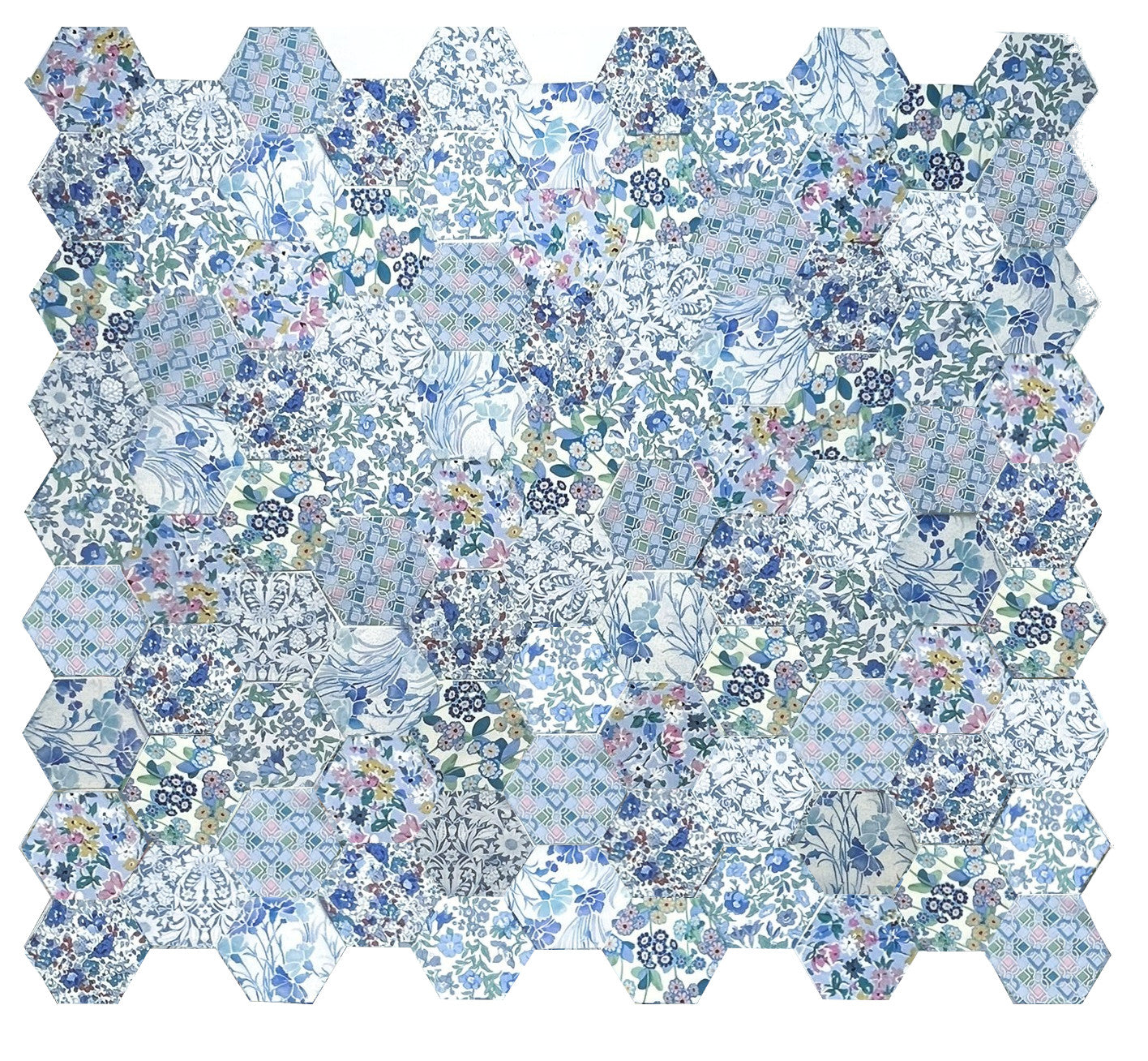 DIY Cushion Sewing Kit Liberty Fabric Quilted Hexagon Patchwork Paper Piecing Slow Stitching 40cm square