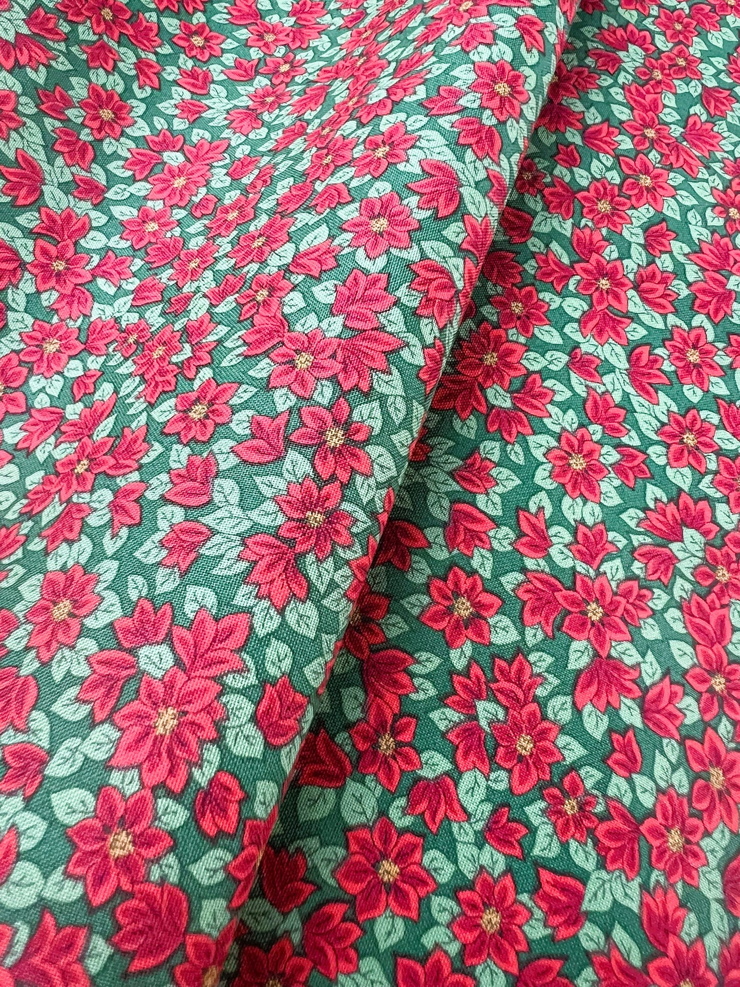 Liberty Christmas Fabric - Festive Greetings Collection, Peaceful Poinsettias red