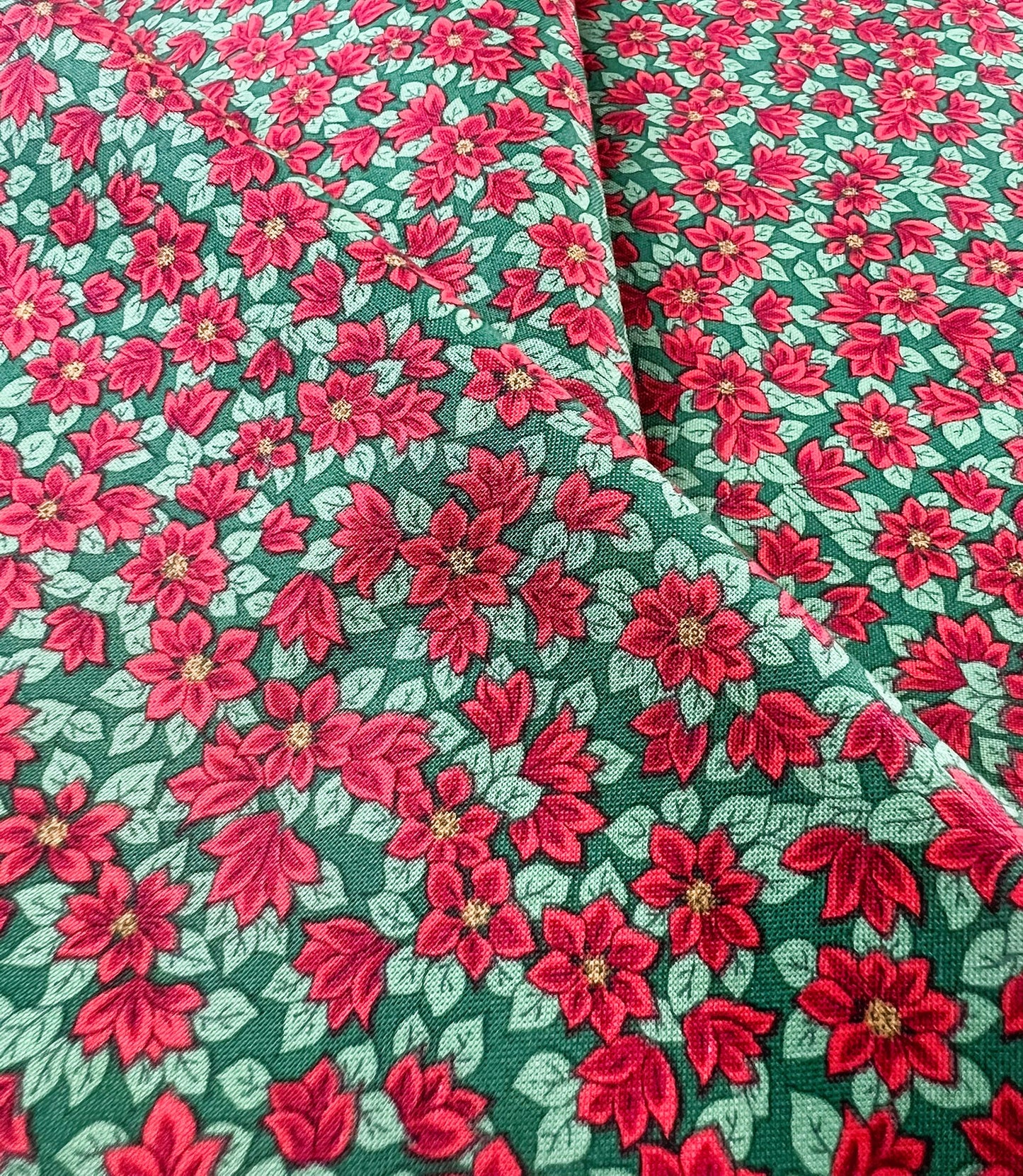 Liberty Christmas Fabric - Festive Greetings Collection, Peaceful Poinsettias red