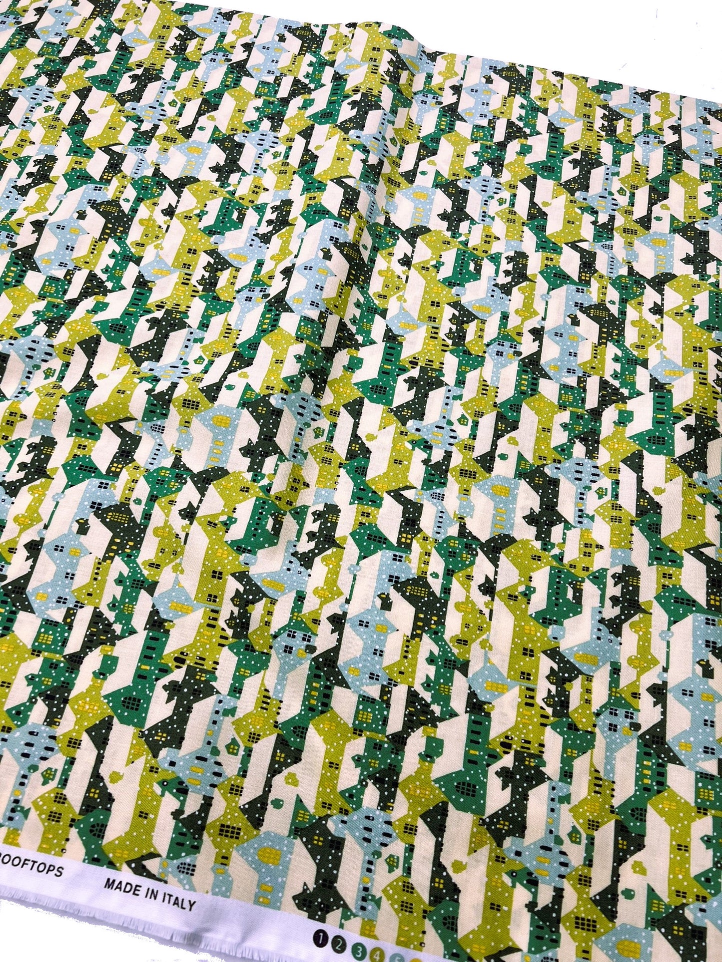 Liberty Christmas Fabric - Festive Xmas Snowy Rooftops green