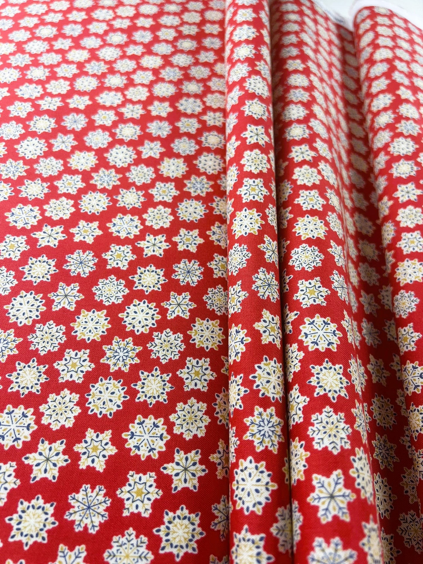 Liberty Christmas Fabric - Festive Greetings Collection Snow Season red