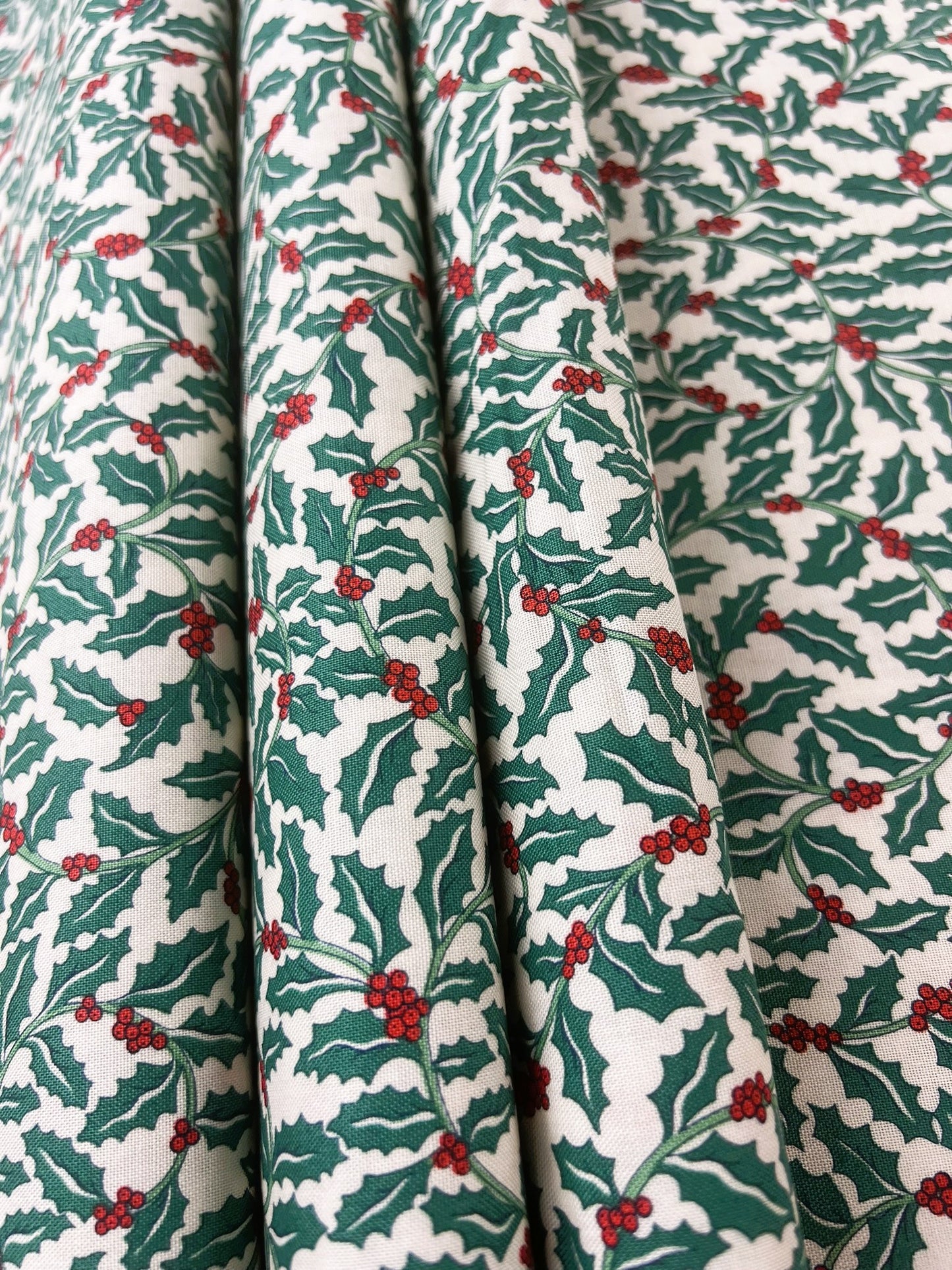 Liberty Christmas Fabric -Festive Greetings Collection, Swirling Holly dark green