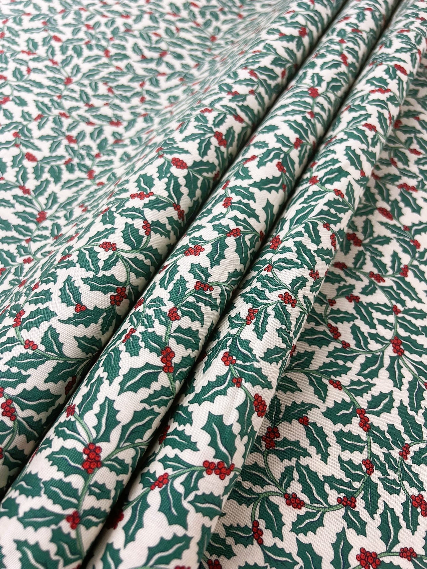 Liberty Christmas Fabric -Festive Greetings Collection, Swirling Holly dark green
