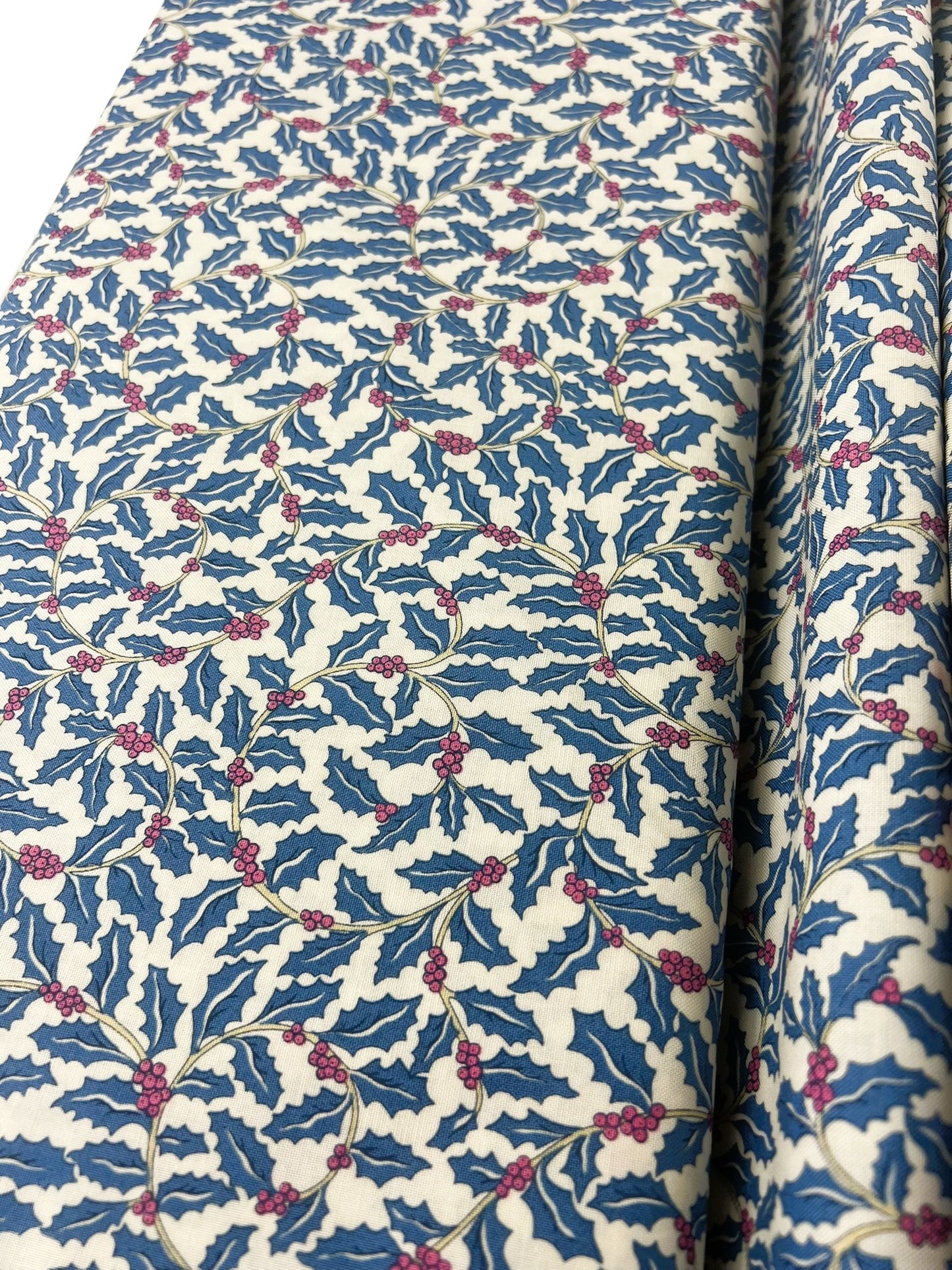 Liberty Christmas Fabric - Festive Greetings Collection, Swirling Holly blue