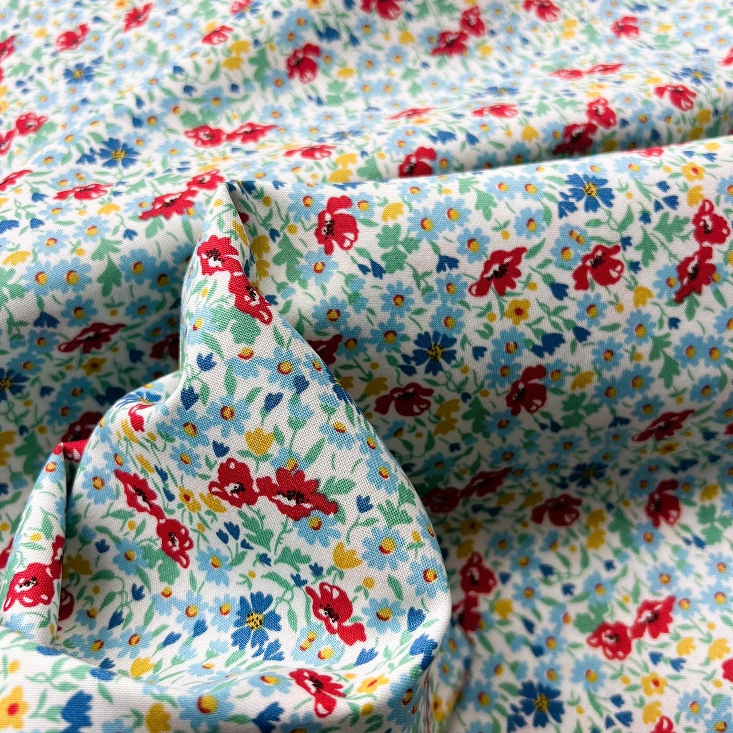 Liberty Fabric Riviera Collection - Wildflower Poppy teal