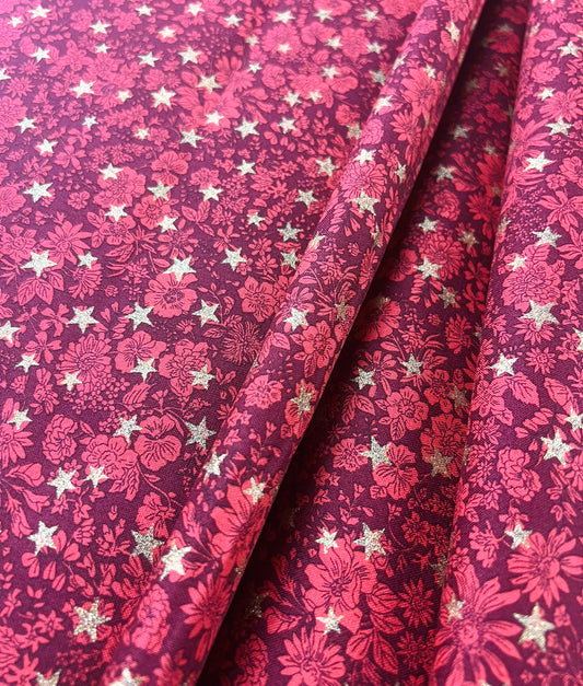 Liberty Christmas Fabric - Festive Greetings Collection, Emily Star red