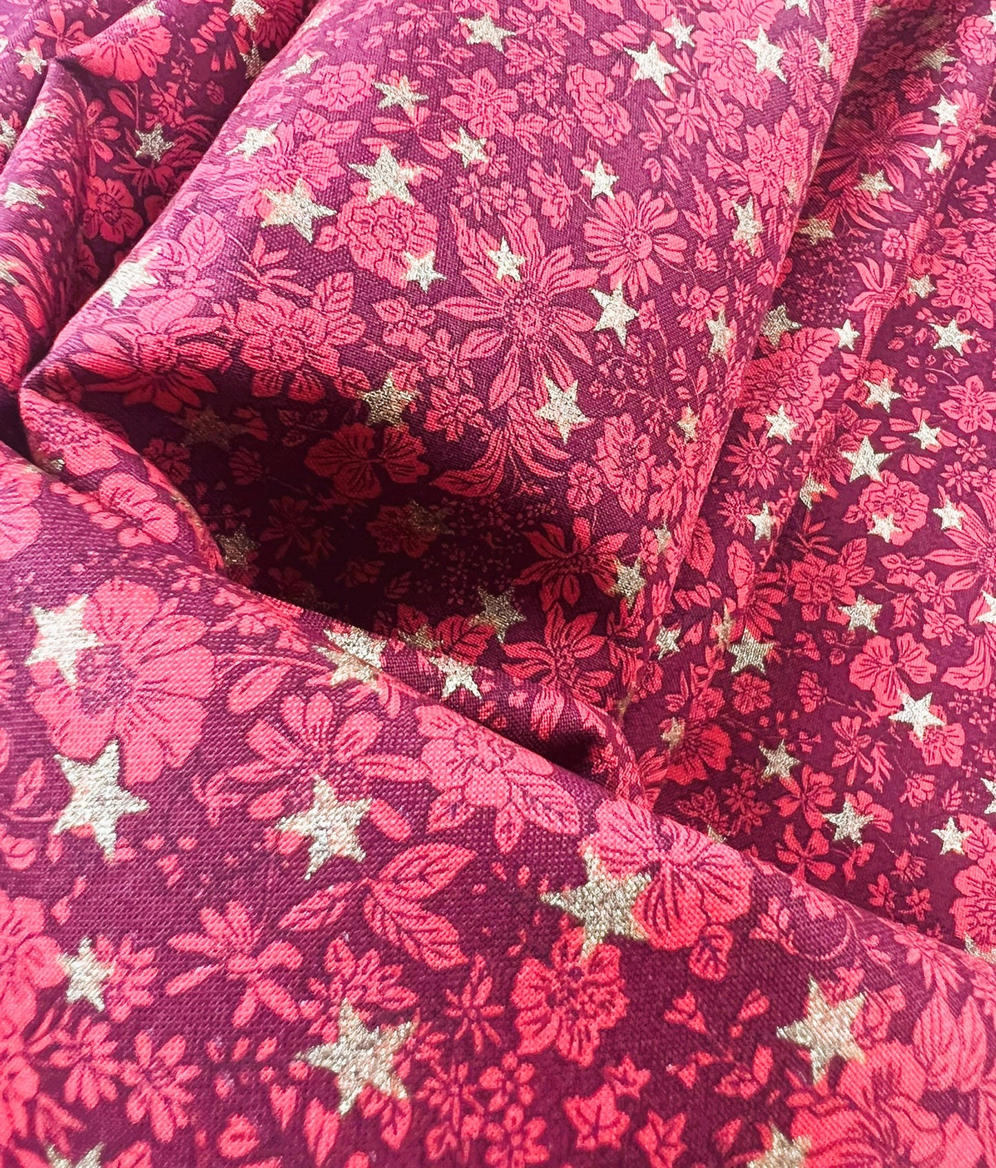 Liberty Christmas Fabric - Festive Greetings Collection, Emily Star red