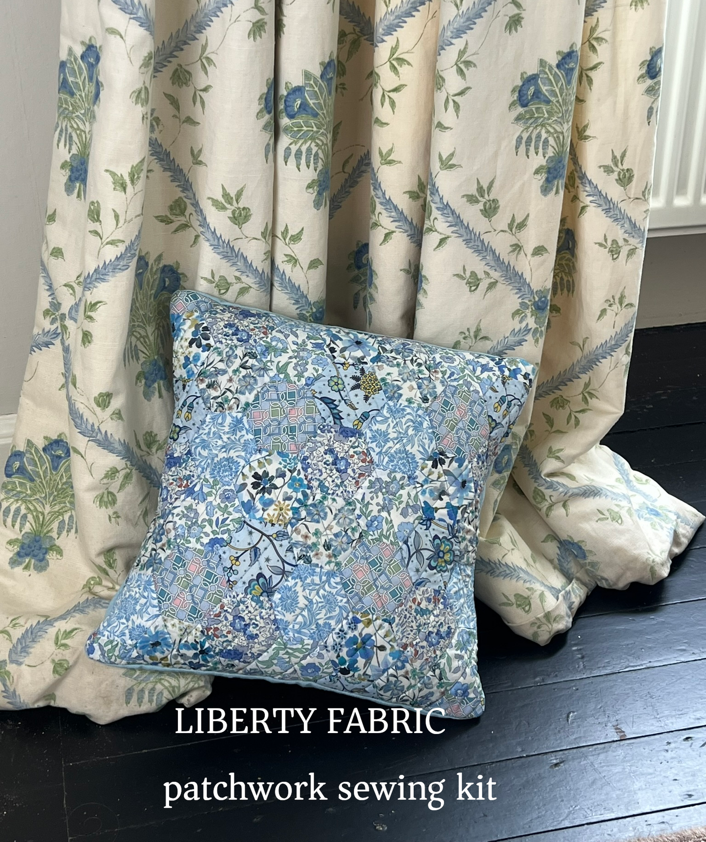 DIY Cushion Sewing Kit Liberty Fabric Quilted Hexagon Patchwork Paper Piecing Slow Stitching 40cm square