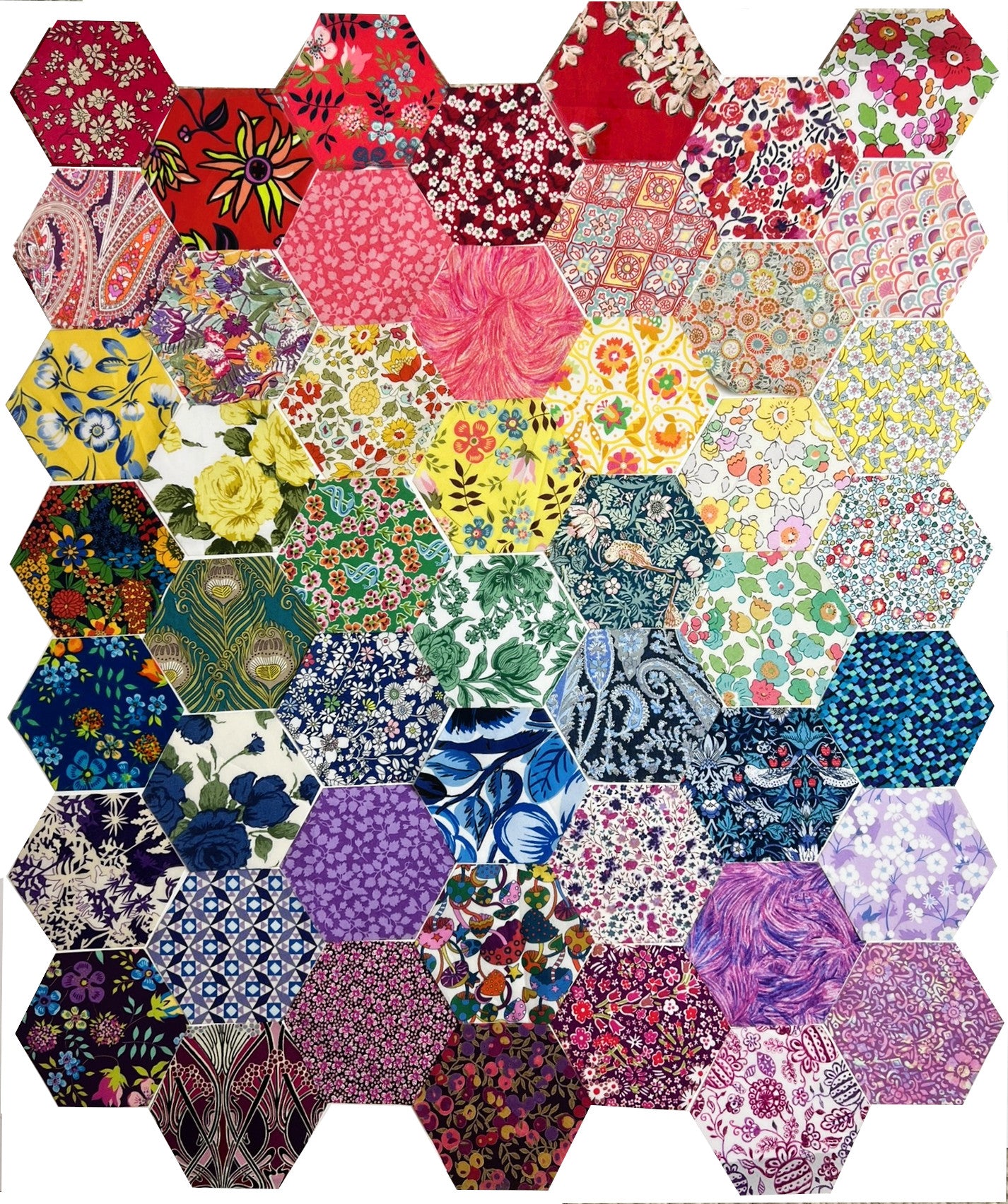 49 Liberty Lawn Paper Piecing Precut Hexagons - Rainbow Colours
