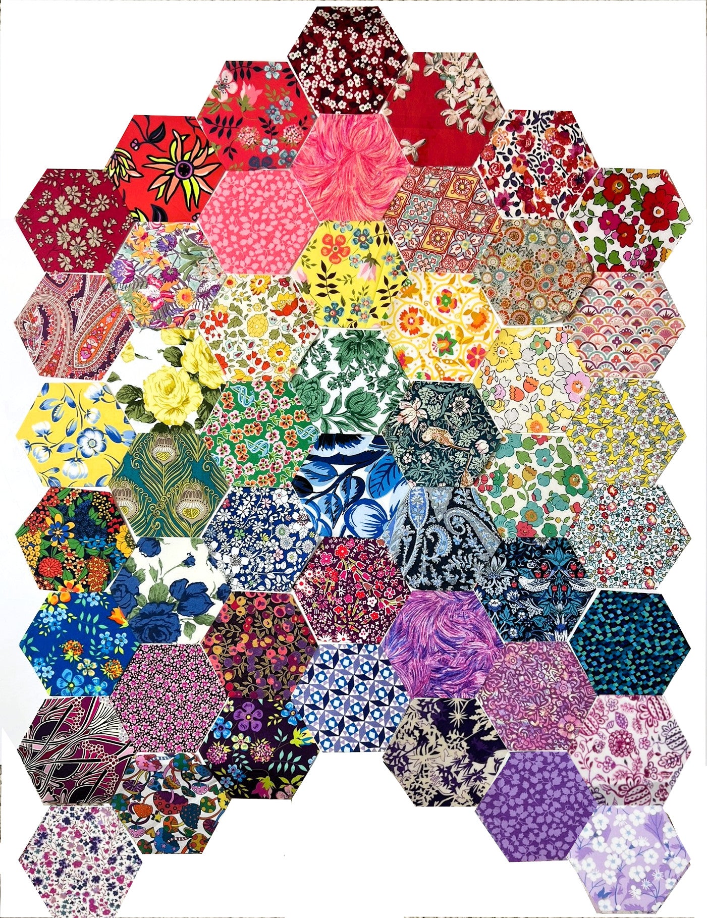 49 Liberty Lawn Paper Piecing Precut Hexagons - Rainbow Colours