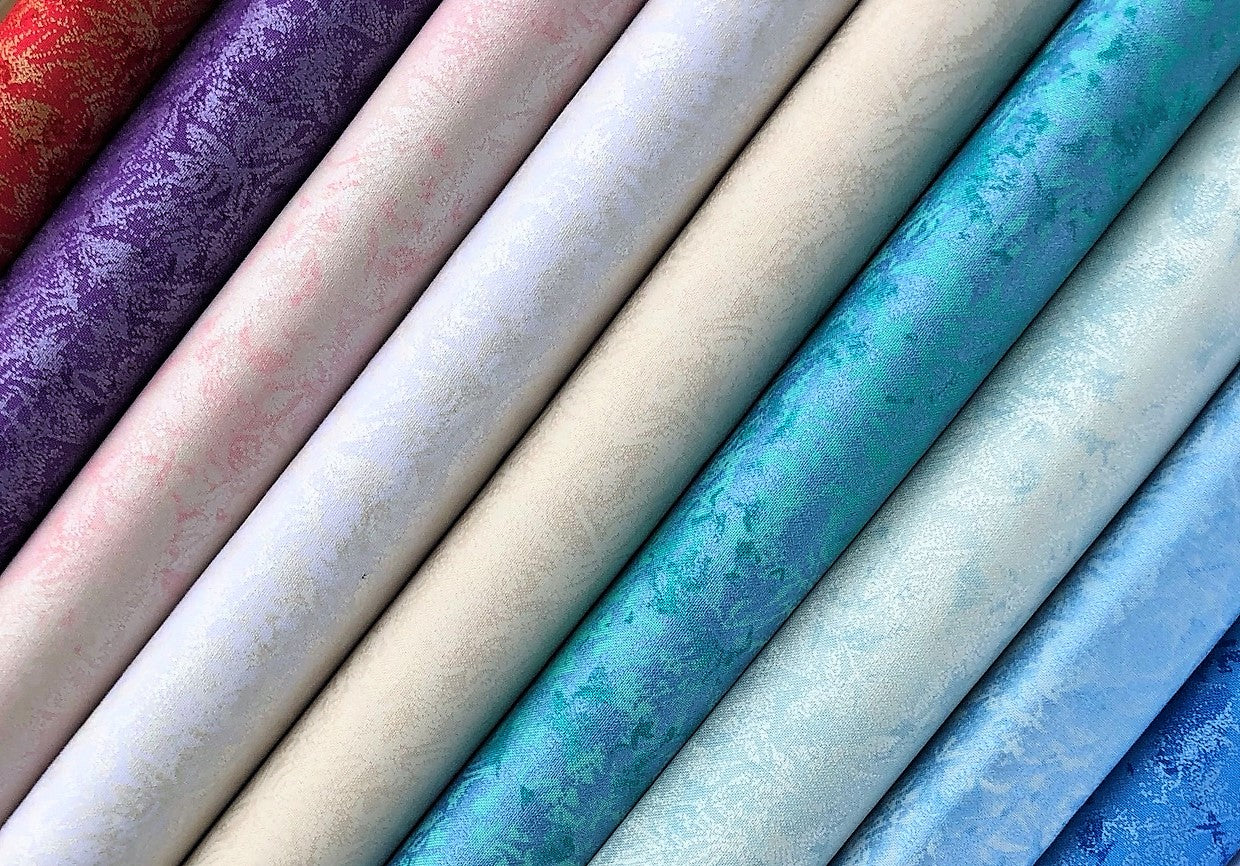 90cm Remnant Michael Miller Fairy Frost fabric Pearlized Metallic Cotton - Cherry
