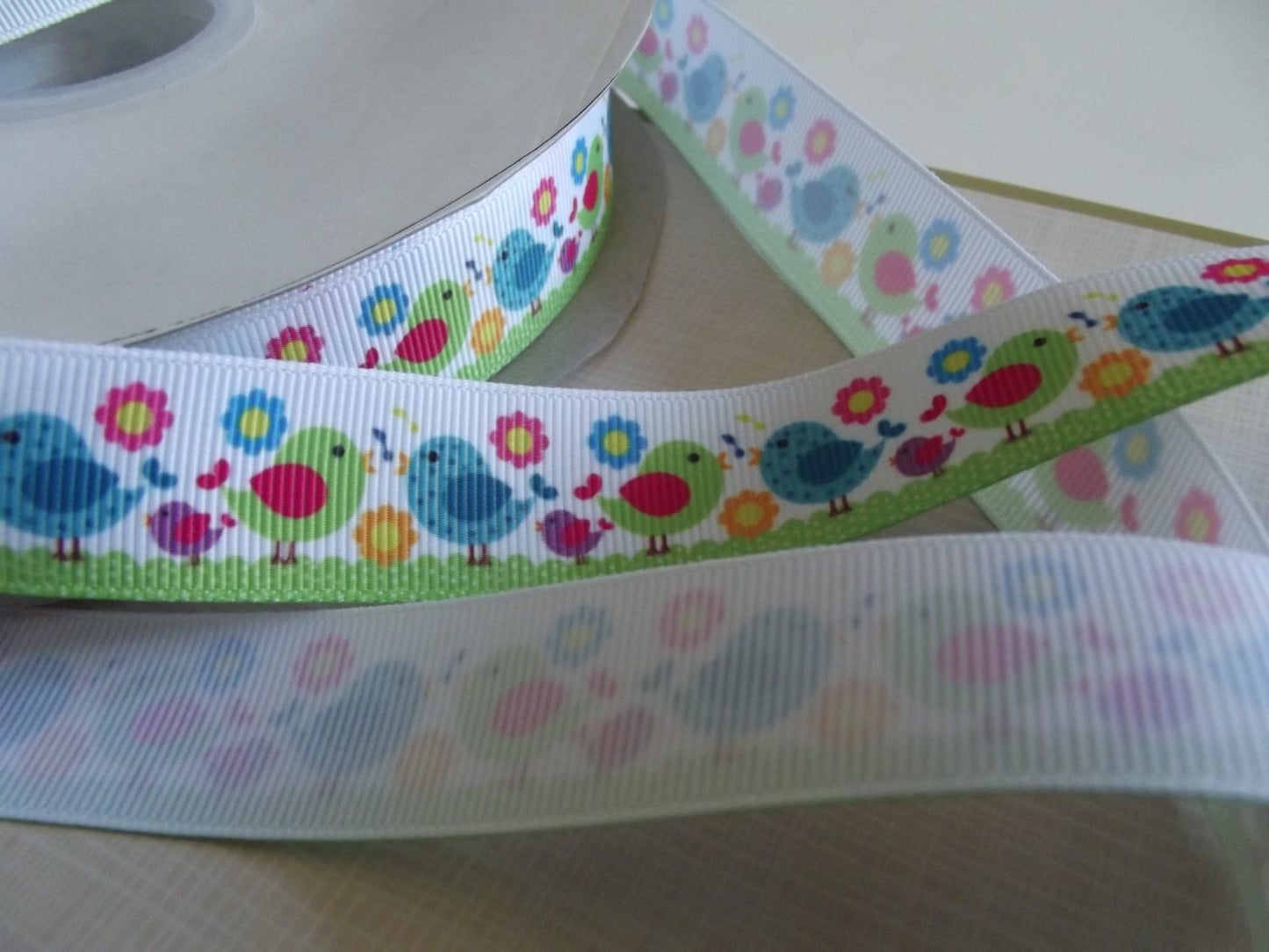 Flowers and Birds Grosgrain Ribbon, 2 yards - 22mm wide