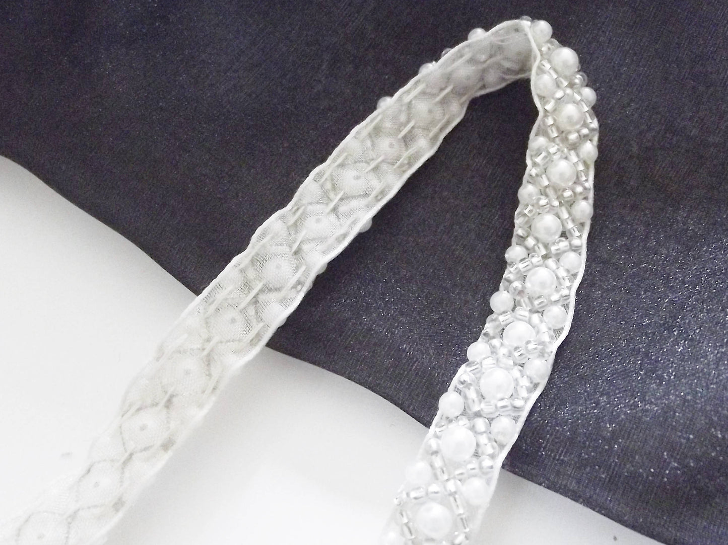 Sequined Ribbon Trim, Hand Sewn - 9mm wide