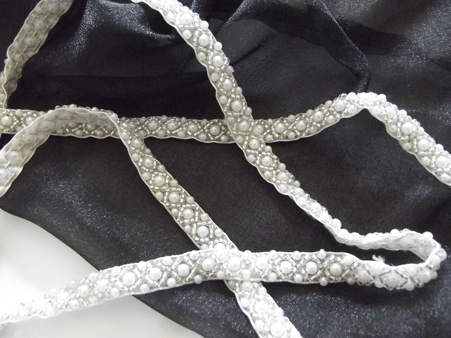 Sequined Ribbon Trim, Hand Sewn - 9mm wide