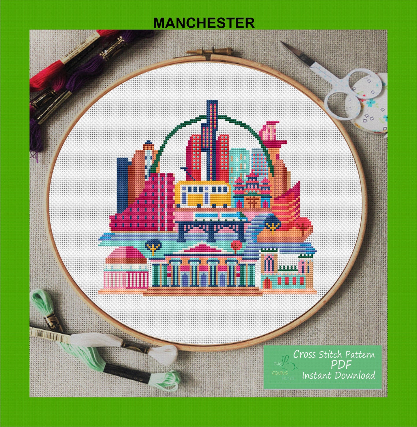 Manchester Modern Cross Stitch Art Pattern Embroidery Pattern