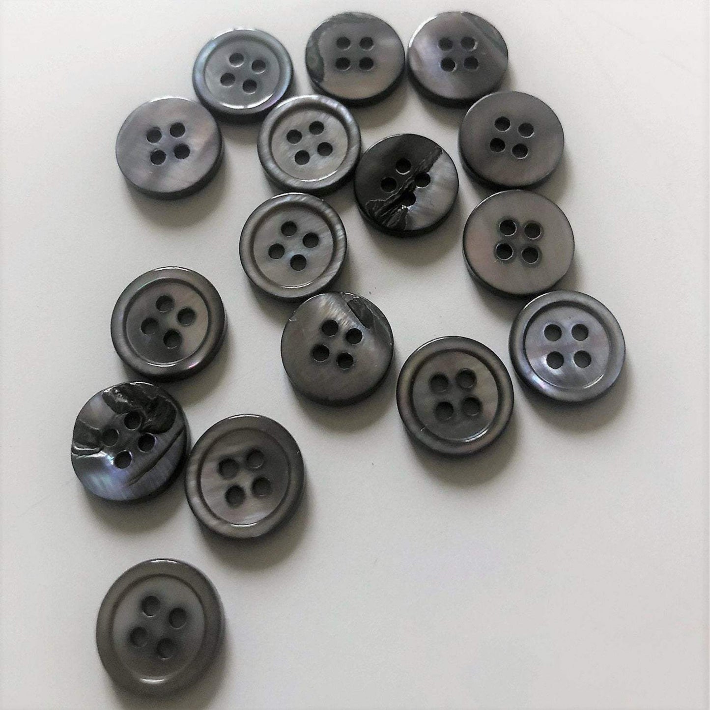 6 Grey Natural Shell Buttons - Made From Real Freshwater Shell