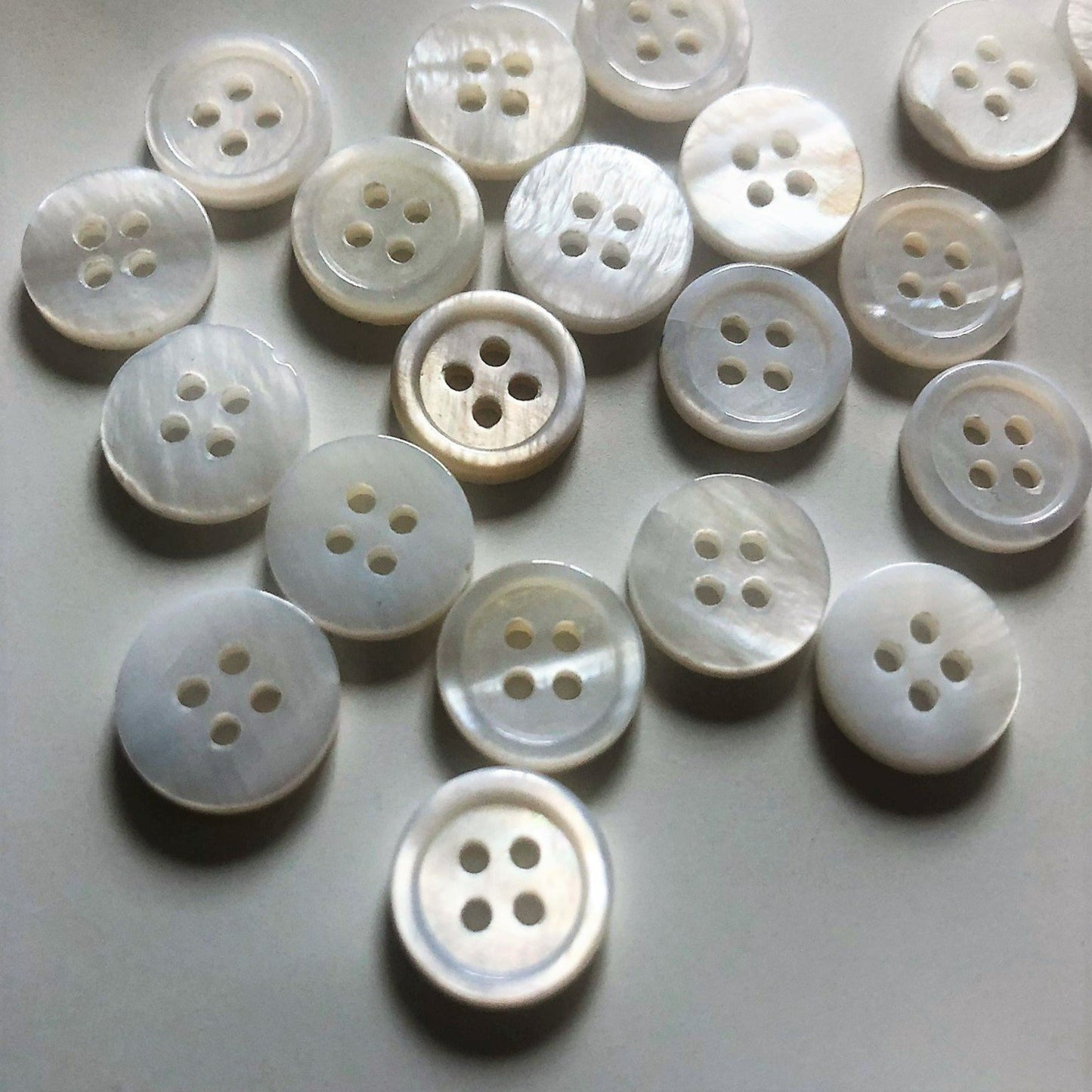 6 White Natural Shell Buttons - Made From Real Freshwater Shell