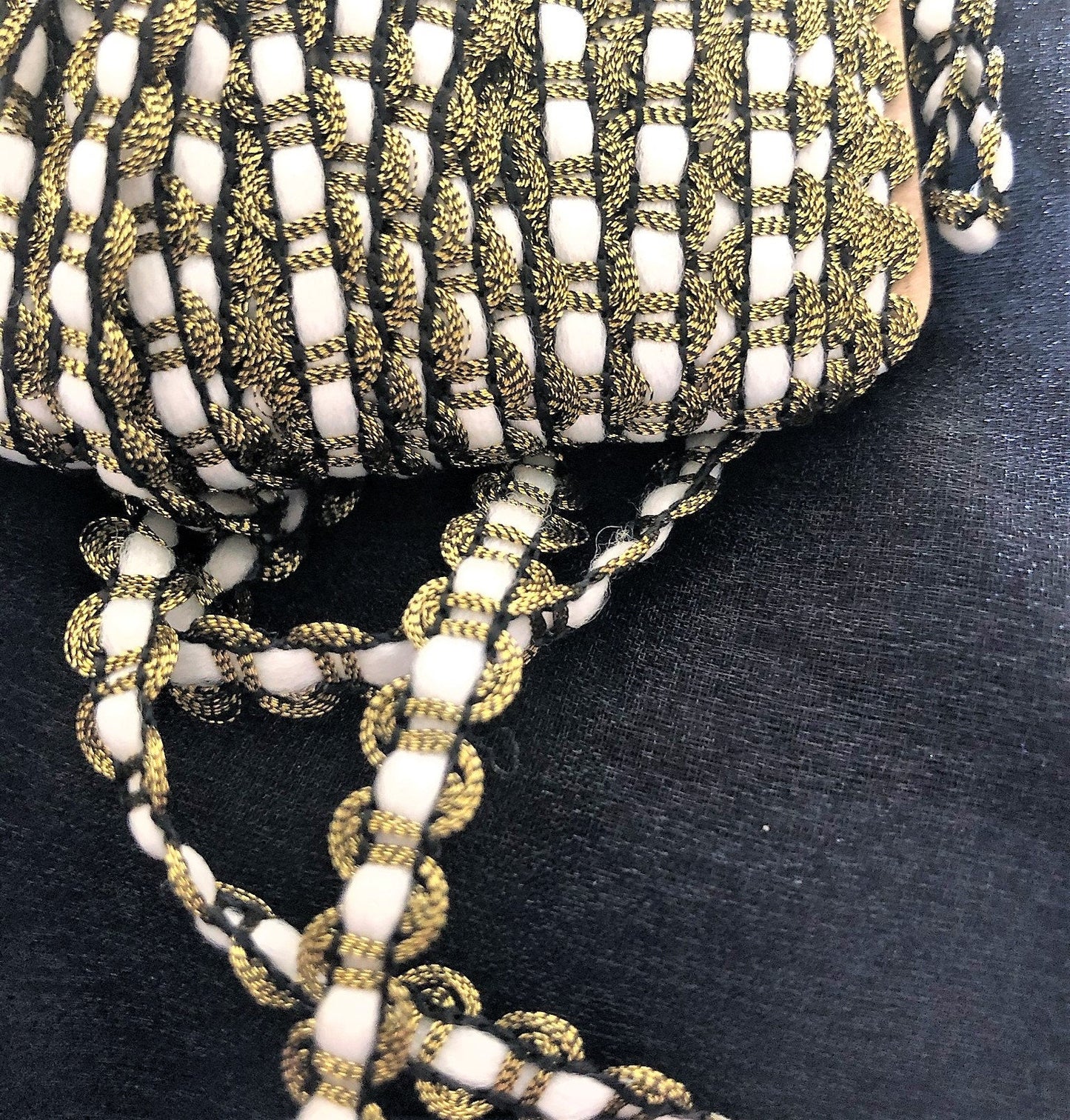 2 metres of white and gold trim