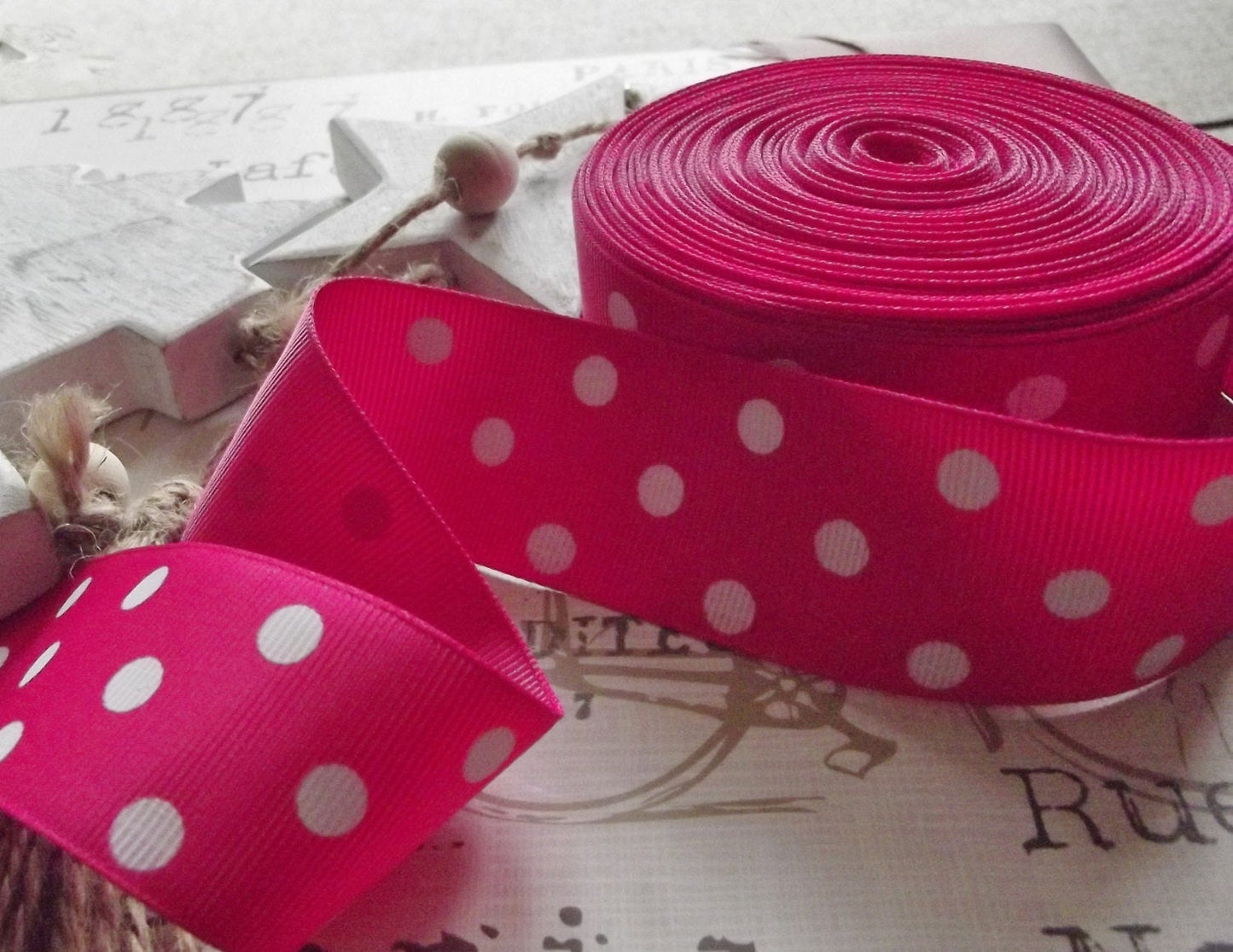 2 Metres of 38mm Pink Spotty Grosgrain Ribbon