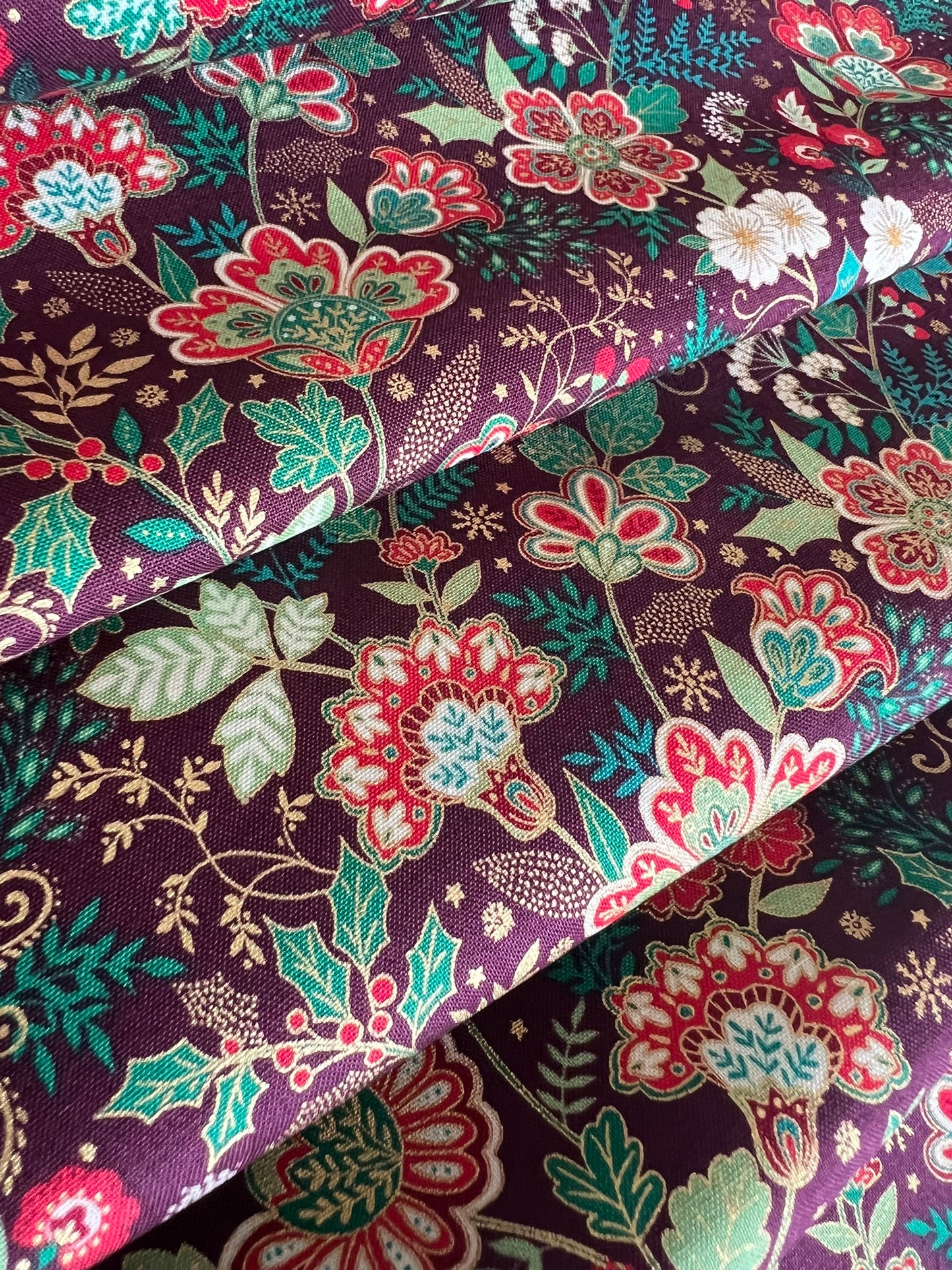 Makower Adorn Christmas Collection - Bloom, burgundy