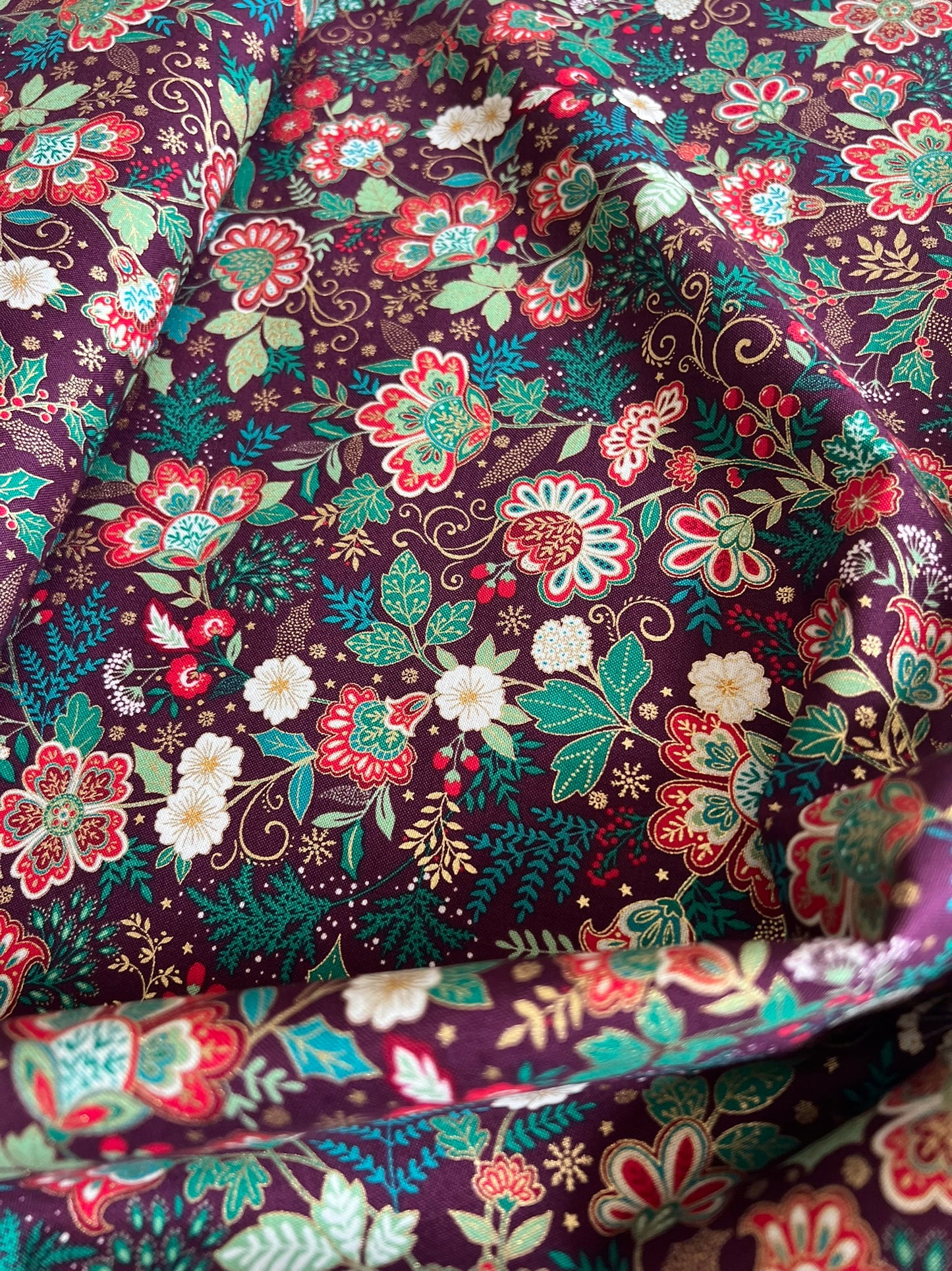 Makower Adorn Christmas Collection - Bloom, burgundy