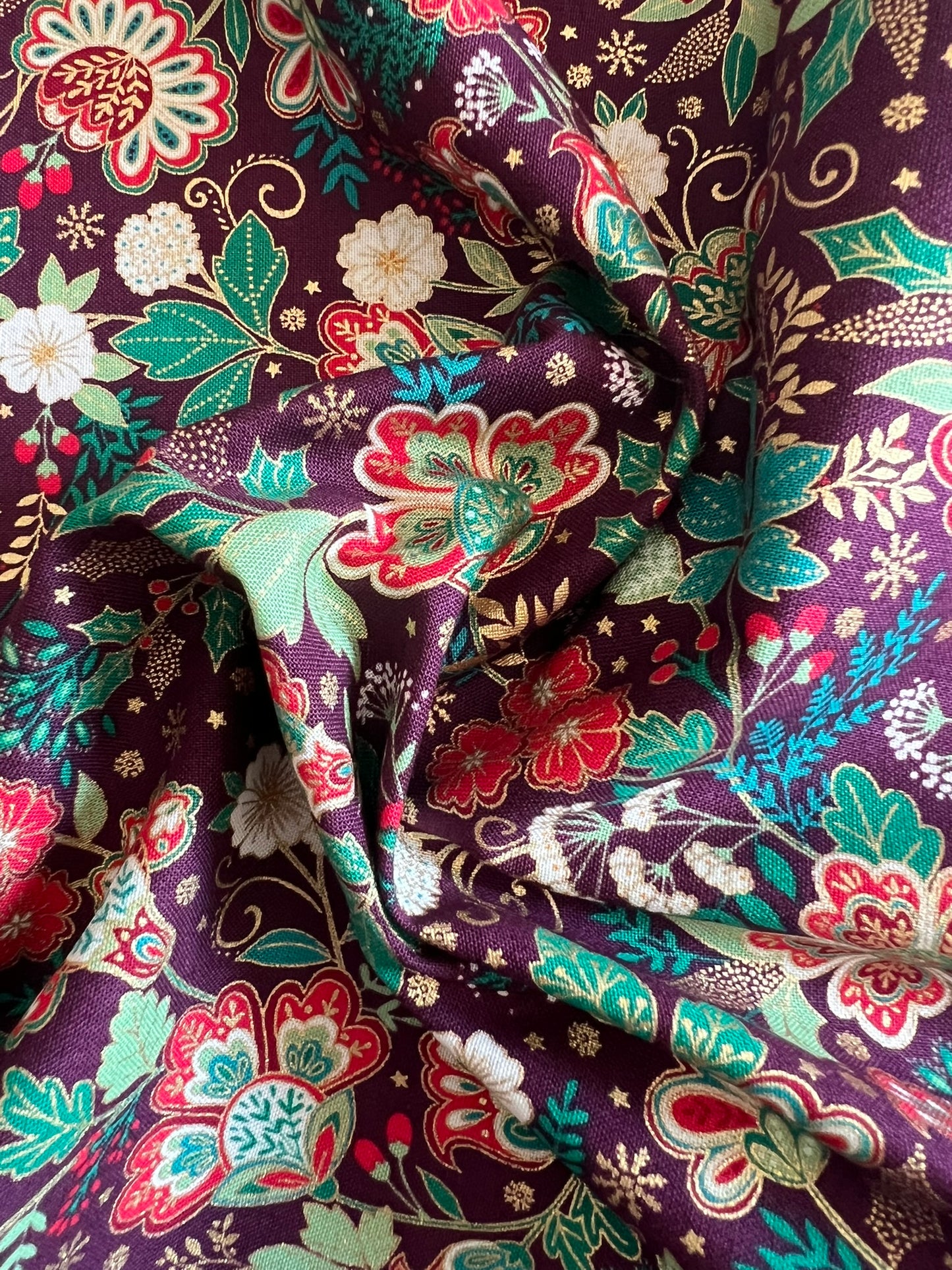 Makower Adorn Christmas Collection - Bloom, burgundy