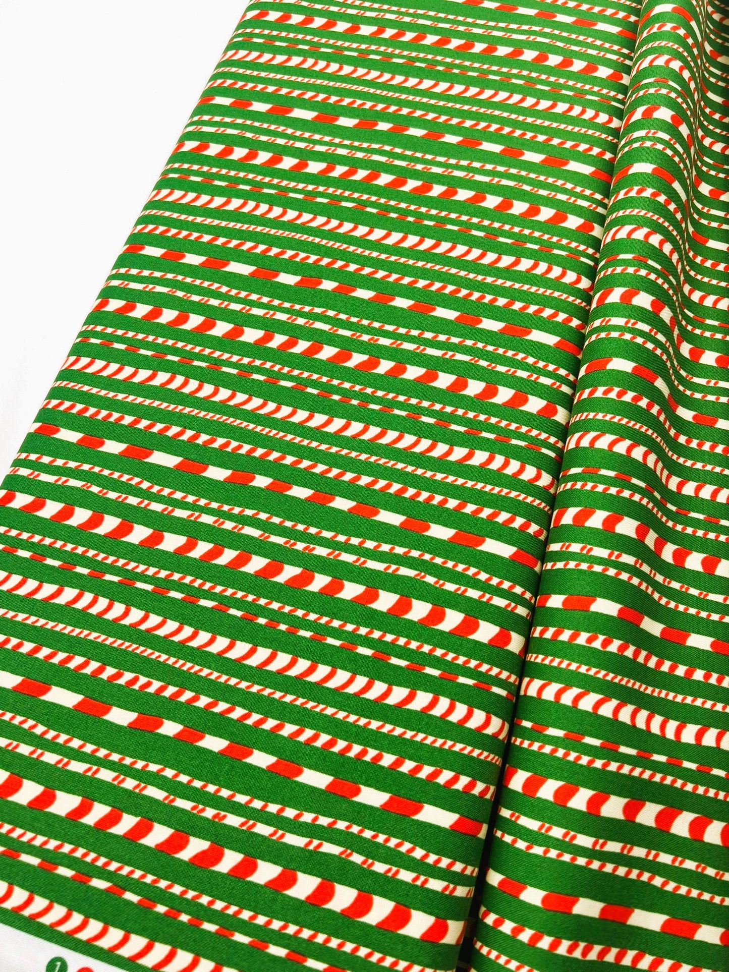 Liberty Christmas Fabric - Festive Xmas Candy Cane Stripe green