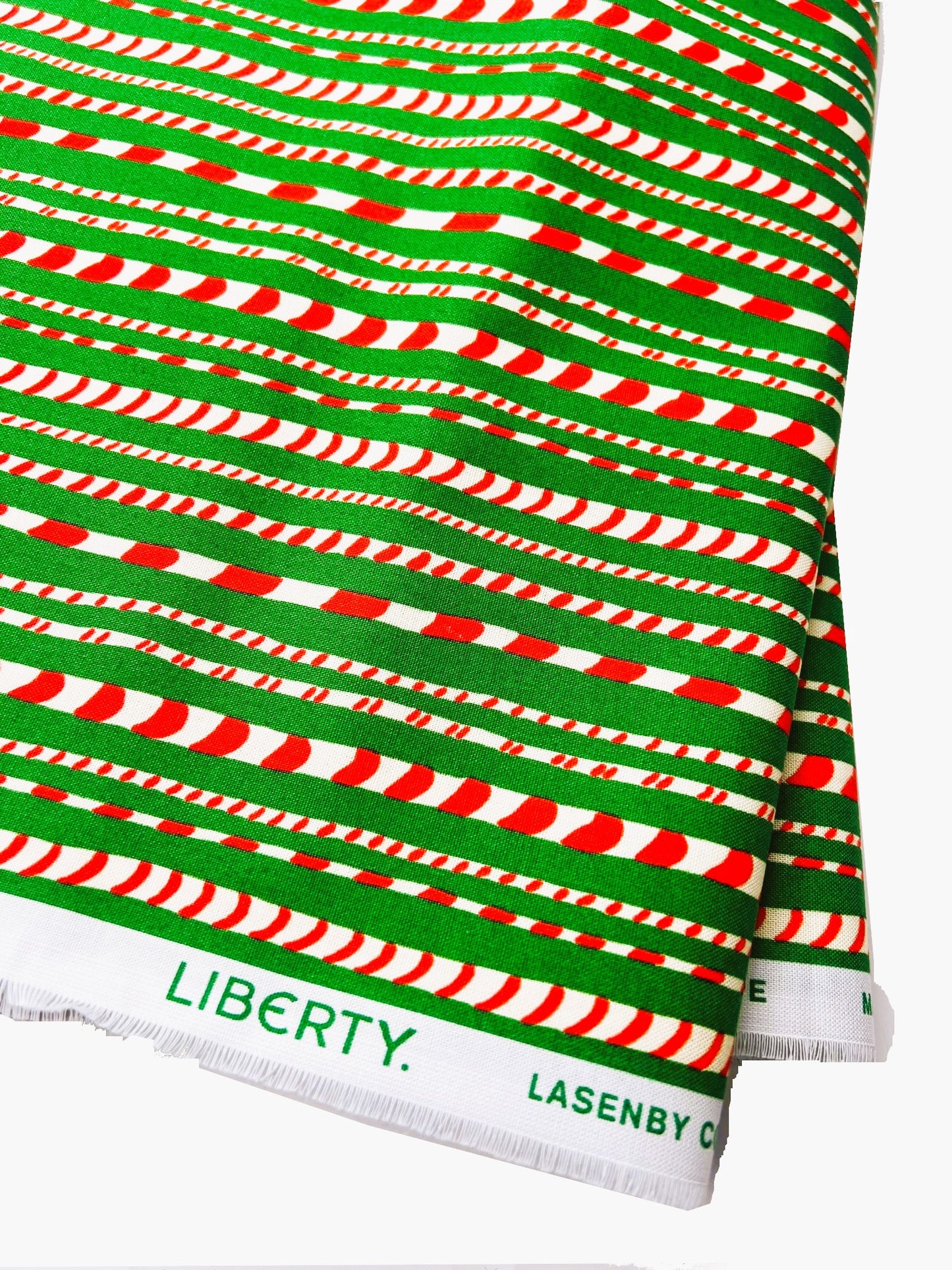 Liberty Christmas Fabric - Festive Xmas Candy Cane Stripe green