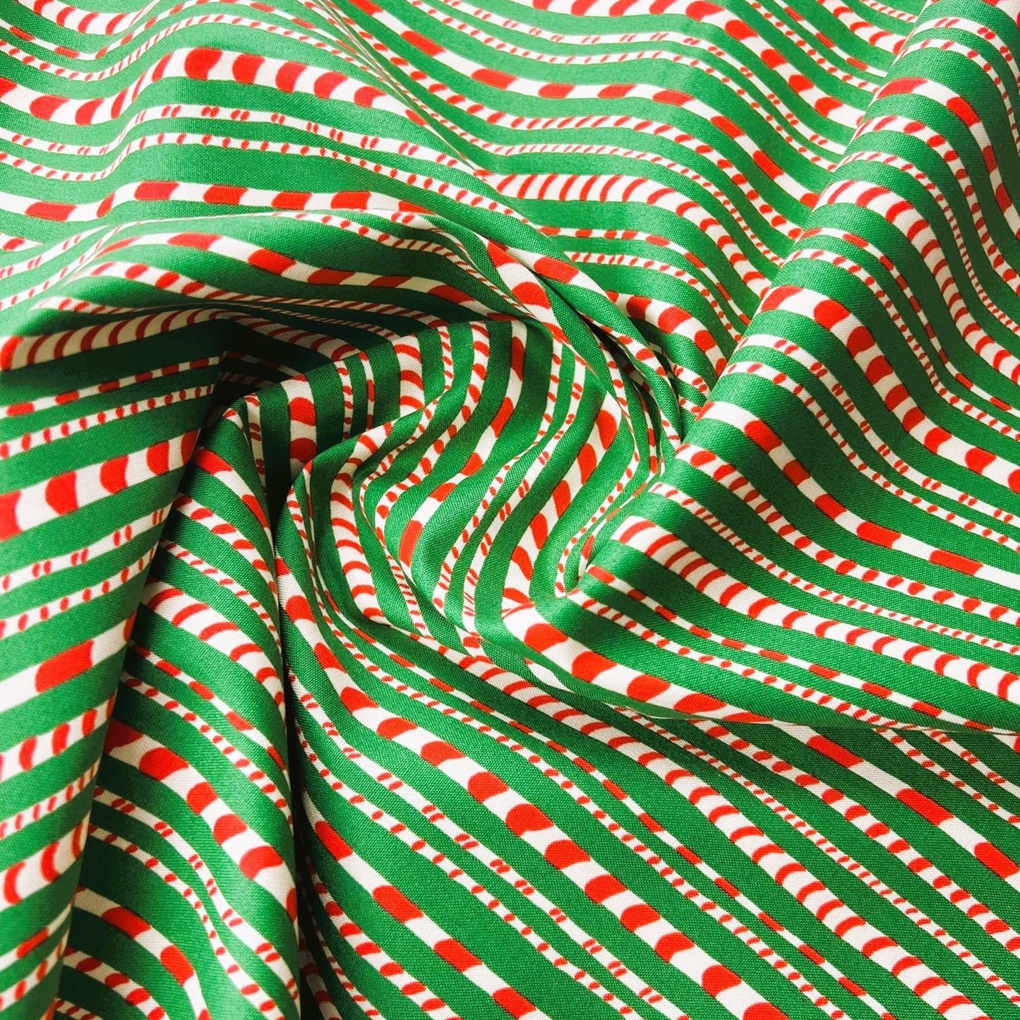 Liberty Christmas Fabric - Festive Xmas Candy Cane Stripe green