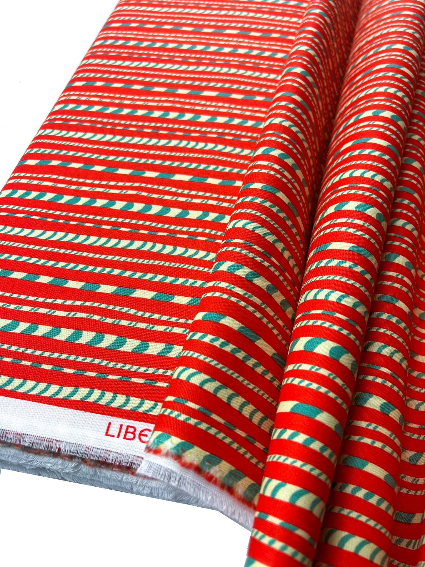 Liberty Christmas Fabric - Festive Xmas Candy Cane Stripe red