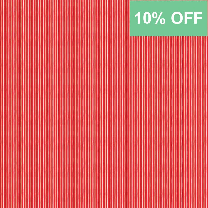 Makower Scandi Christmas Fabric - Stripe 2461/R Red Metallic Fabric