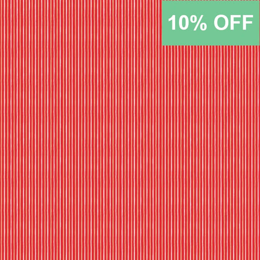 Makower Scandi Christmas Fabric - Stripe 2461/R Red Metallic Fabric