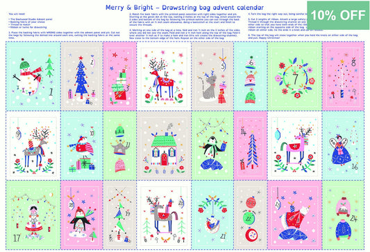 Christmas Advent Panel - DIY Drawstring Bags - Merry and Bright by Dashwood Fabrics