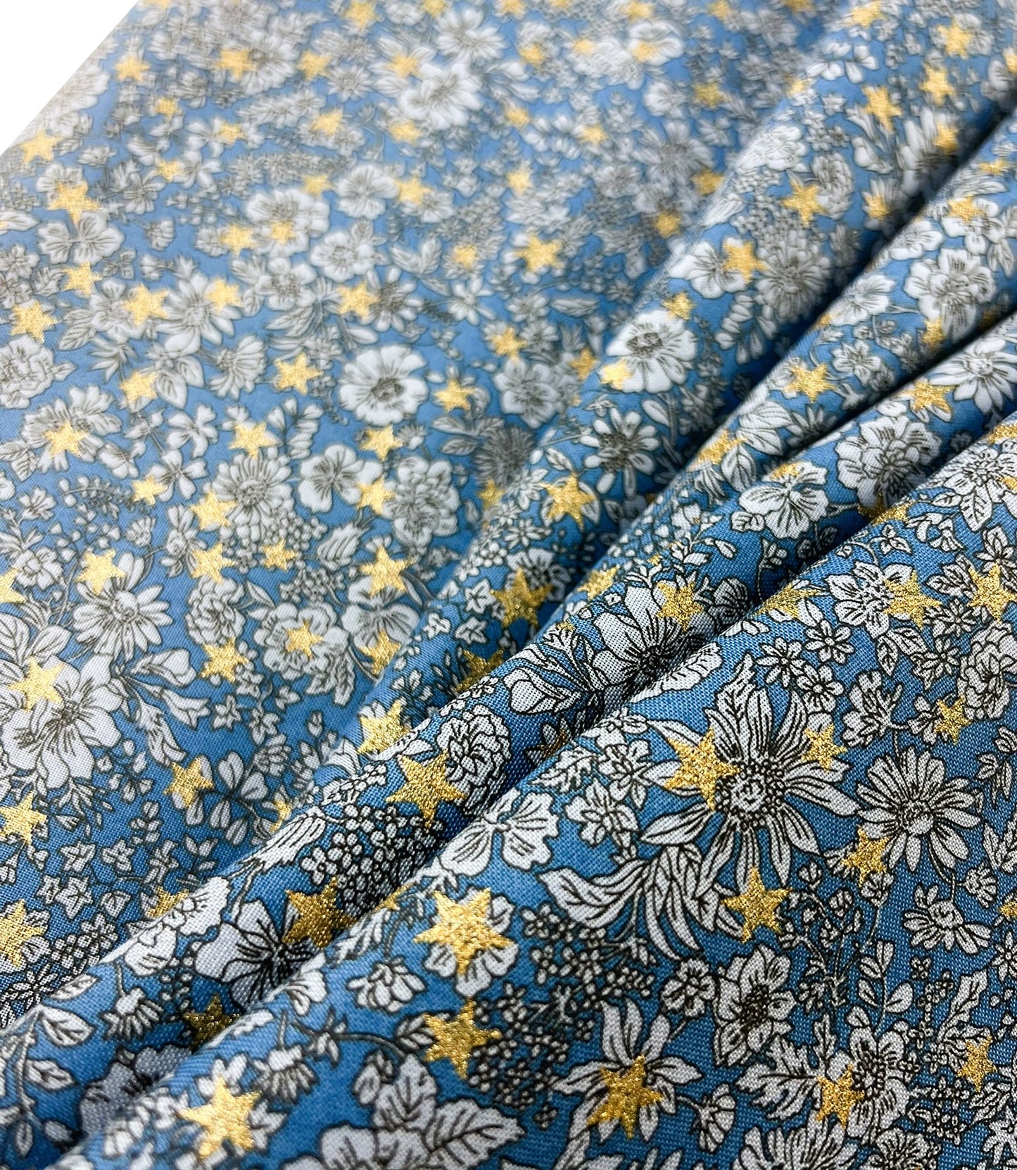 Liberty Christmas Fabric - Festive Greetings Collection, Emily Star blue