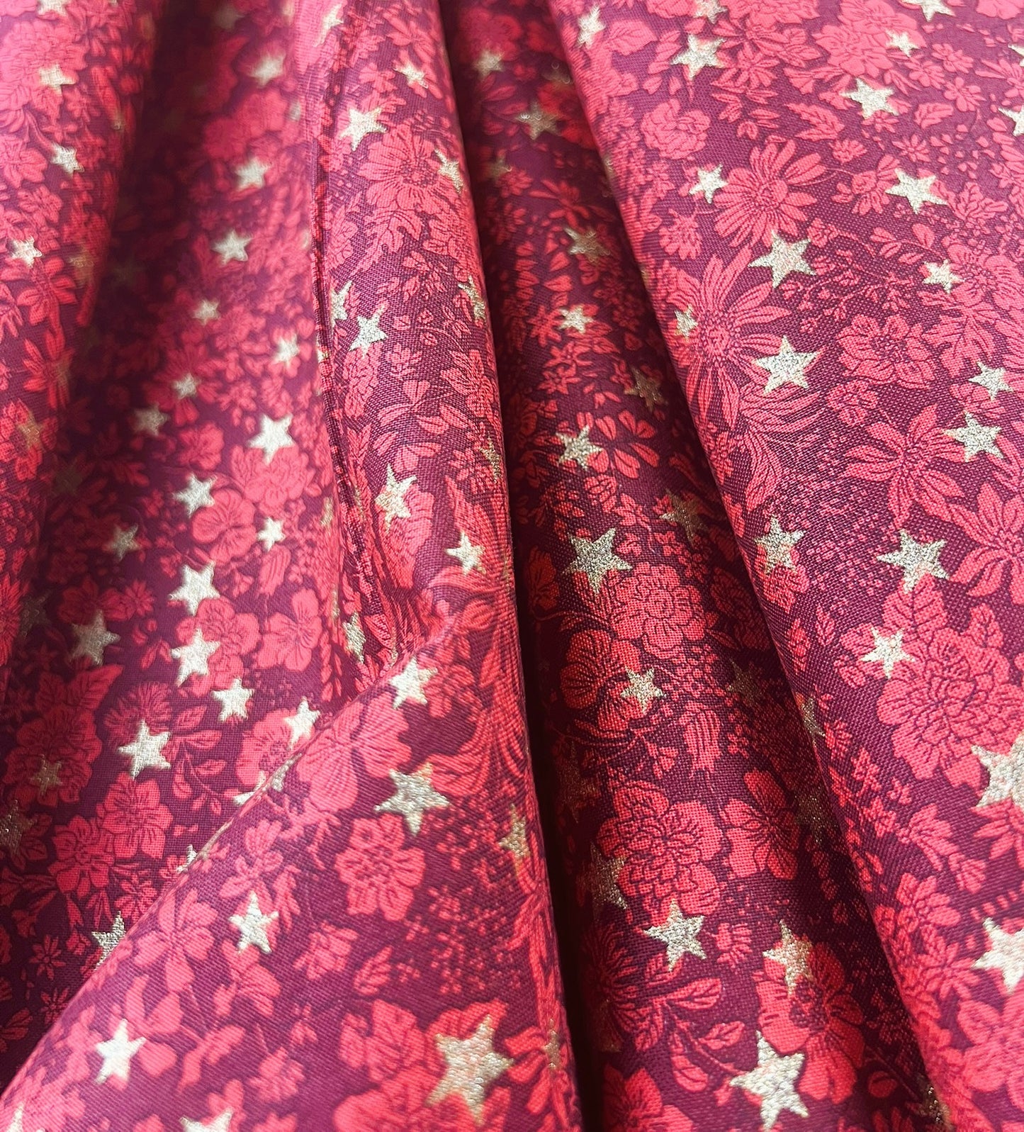 Liberty Christmas Fabric - Festive Greetings Collection, Emily Star red