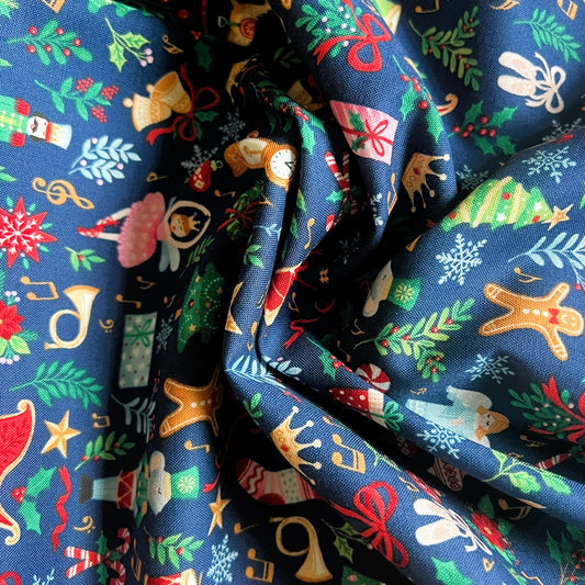 Makower Nutcracker Christmas Collection - Fairytale Fabric, blue