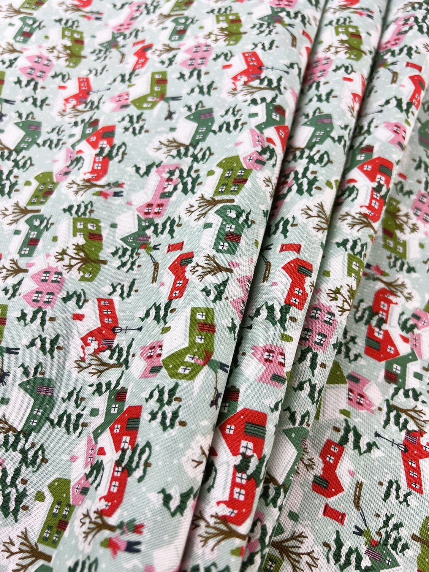 Liberty Christmas Fabric - Festive Greetings Collection, Festive Village green