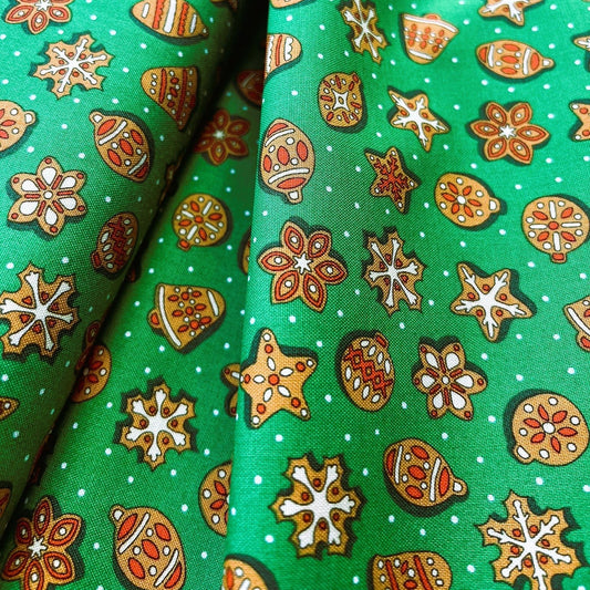 Liberty Christmas Fabric - Festive Xmas Gingerbread Delight green